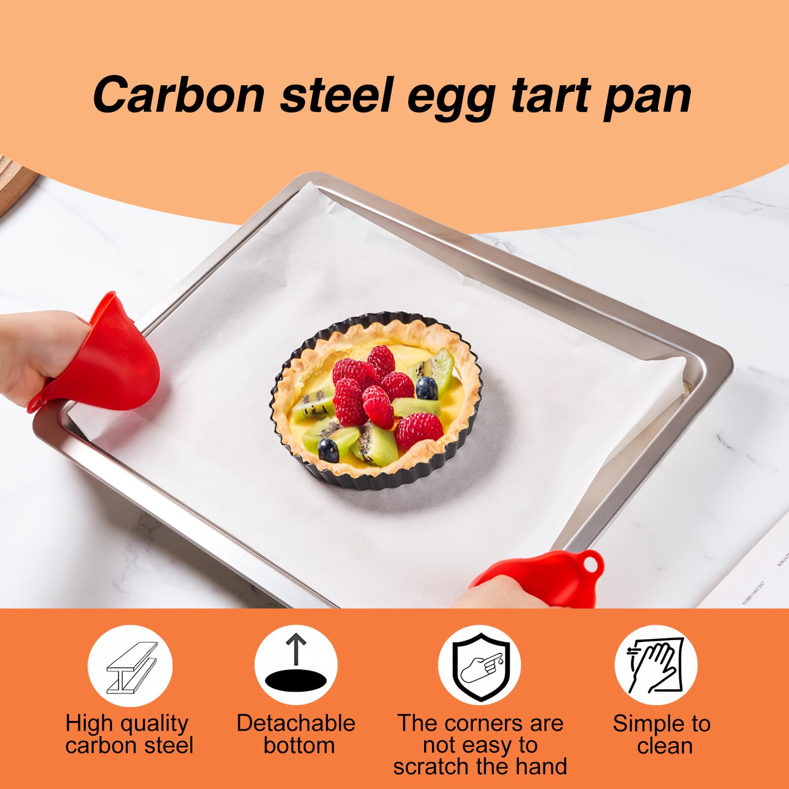 Meichu Mini Tart Pans Removable Bottom Pie Pans Mini Quiche Pans For Baking Tartlet Tart Mold 5.5 Inch Carbon Steel Reusable Bak
