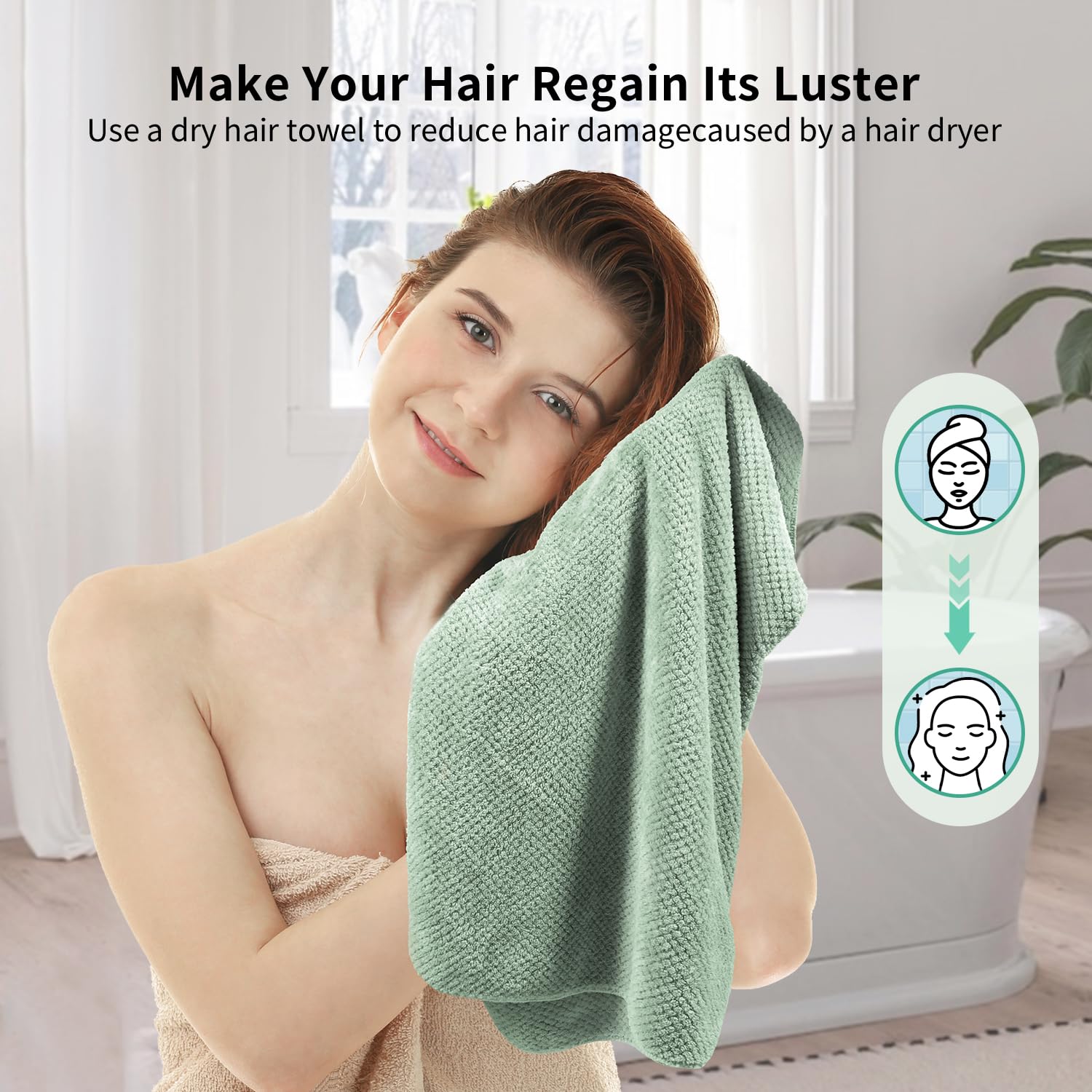 my novel things 2 Pack Extra Large Microfiber Hair Towel, 37.4'' x 26.4'' Hair Towel wrap for Women, Super Absorbent & Quick Dry