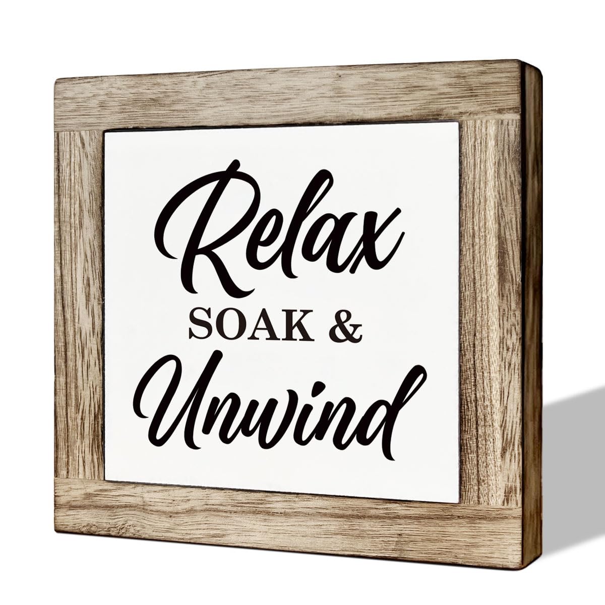Relax Soak Unwind, Wooden Box Signs for Home Decor, Rustic Farmhouse Bathroom Decor Tabletop, Housewarming Bathroom Decortion, B