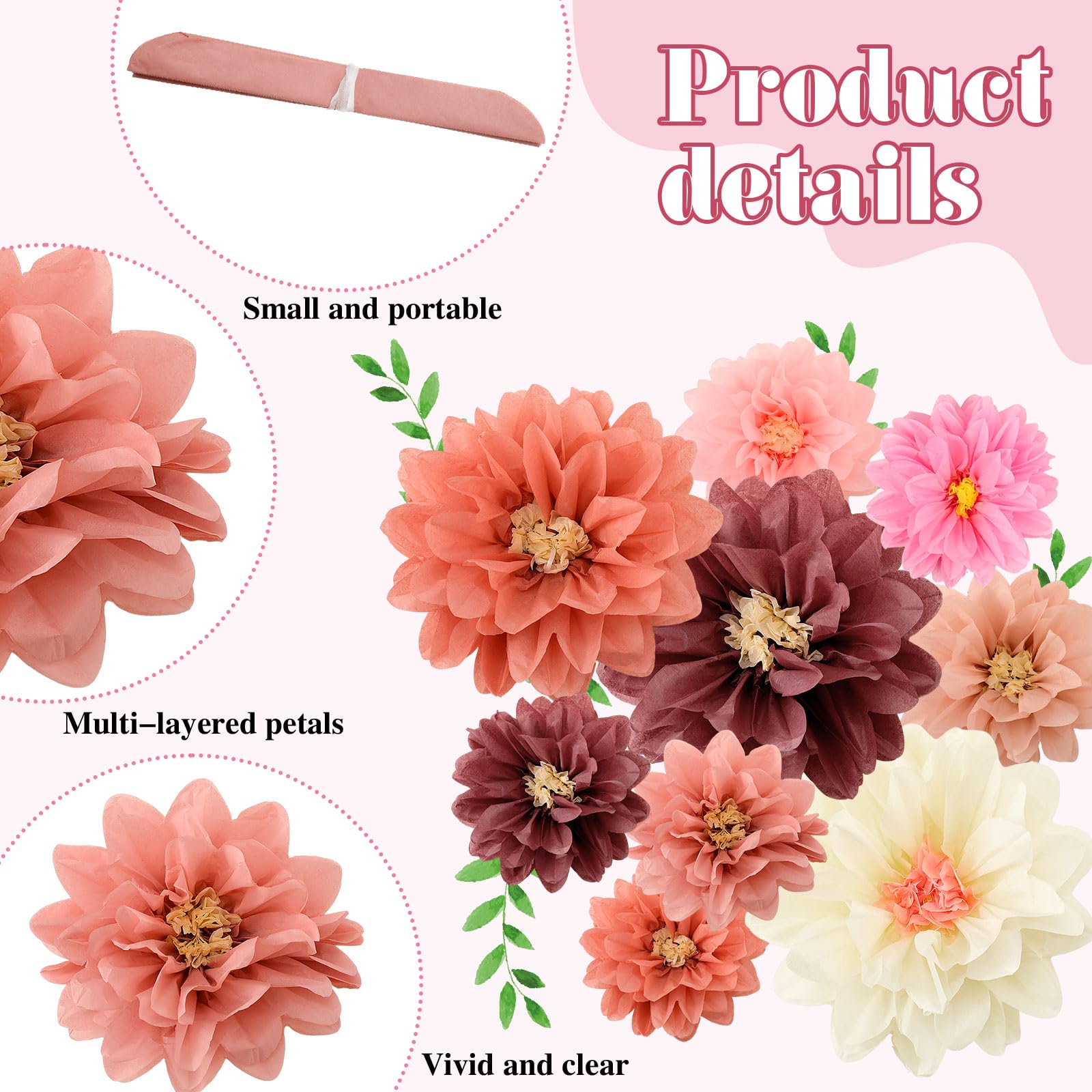18 Pcs Mexican Paper Flowers Colorful Fiesta Tissue Paper Flowers Pom Poms Mexican Carnival Paper Flowers For Floral Party Backd