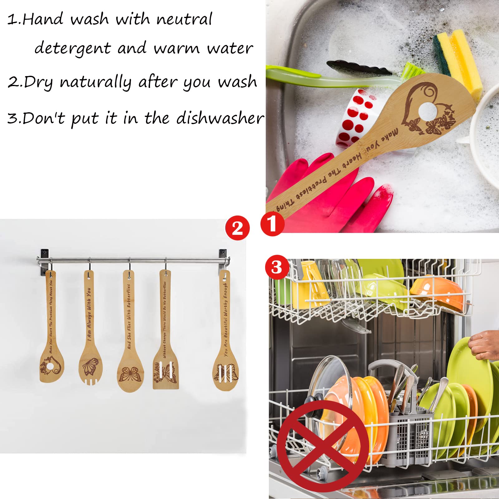 Butterfly Wooden Cooking Spoons Set Of 5,Butterfly Gift,Butterfly Lovers Gifts,Butterfly Kitchen Decor,Bamboo Cooking Spoons Far