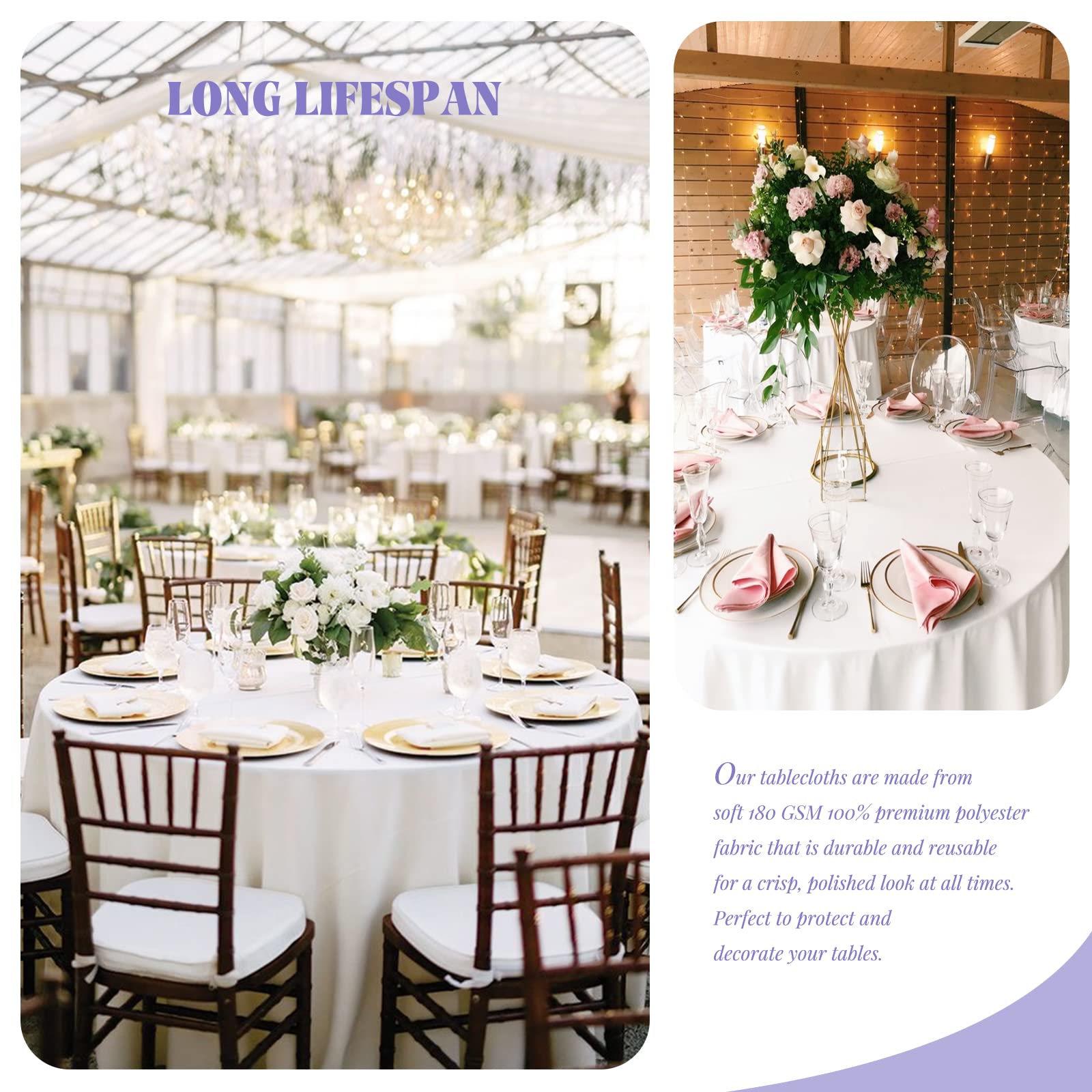 8 Pack White Round Tablecloth 90 Inch Round Table Cloths Washable Polyester Tablecloths For Round Tables Wrinkle Resistant Table