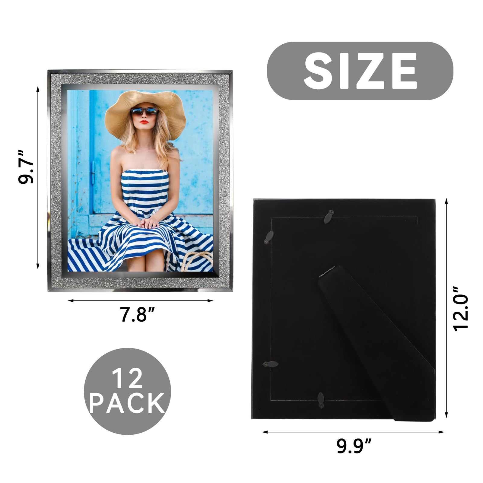 Calenzana 12 Pack 8x10 Sparkle Glass Picture Frame, Glitter Edge Photo Frames for Tabletop, Horizontal or Vertical Display