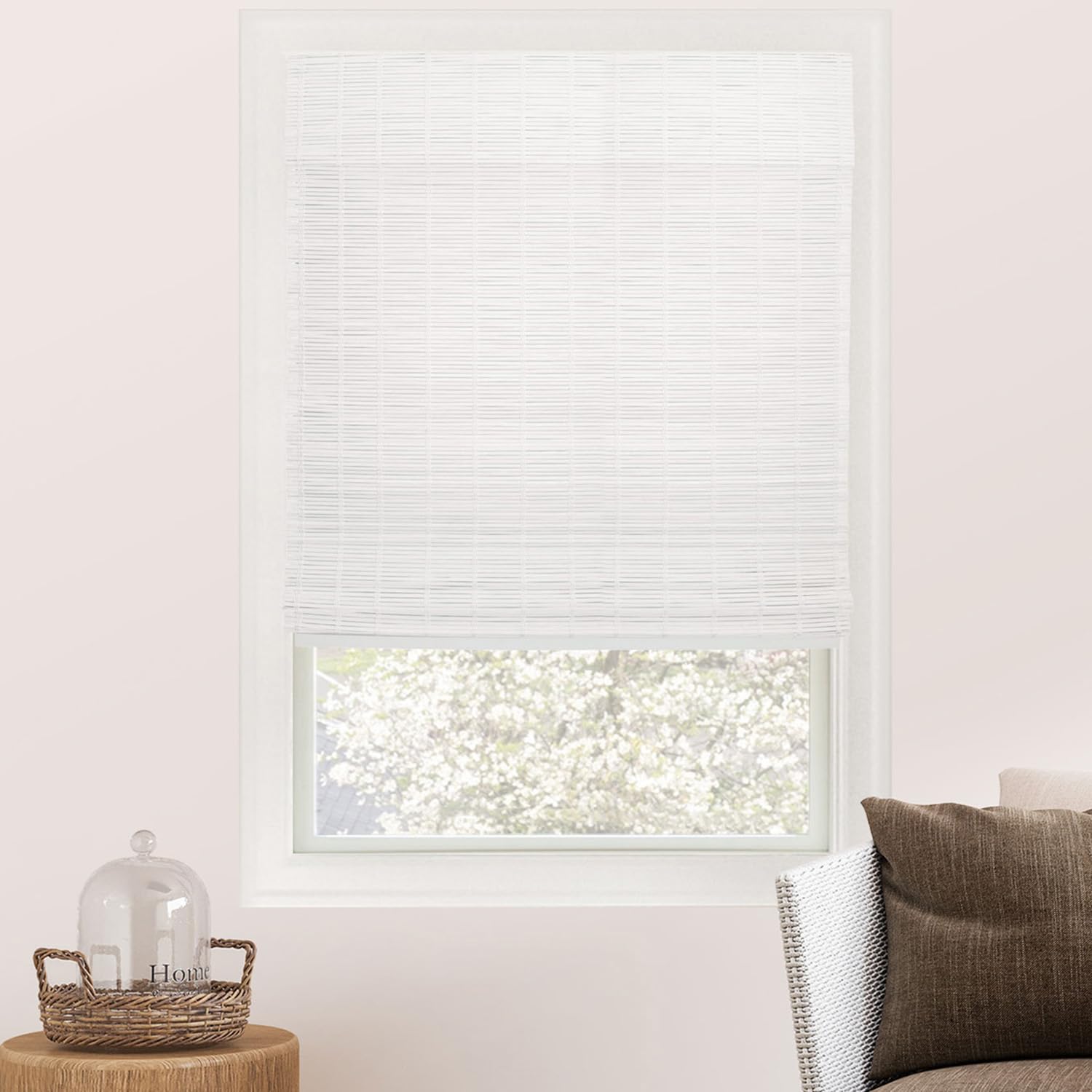 CHICOLOGY, Roman Home Bamboo Patio, Blinds, Window Shade, 32 W X 64 H, Snow