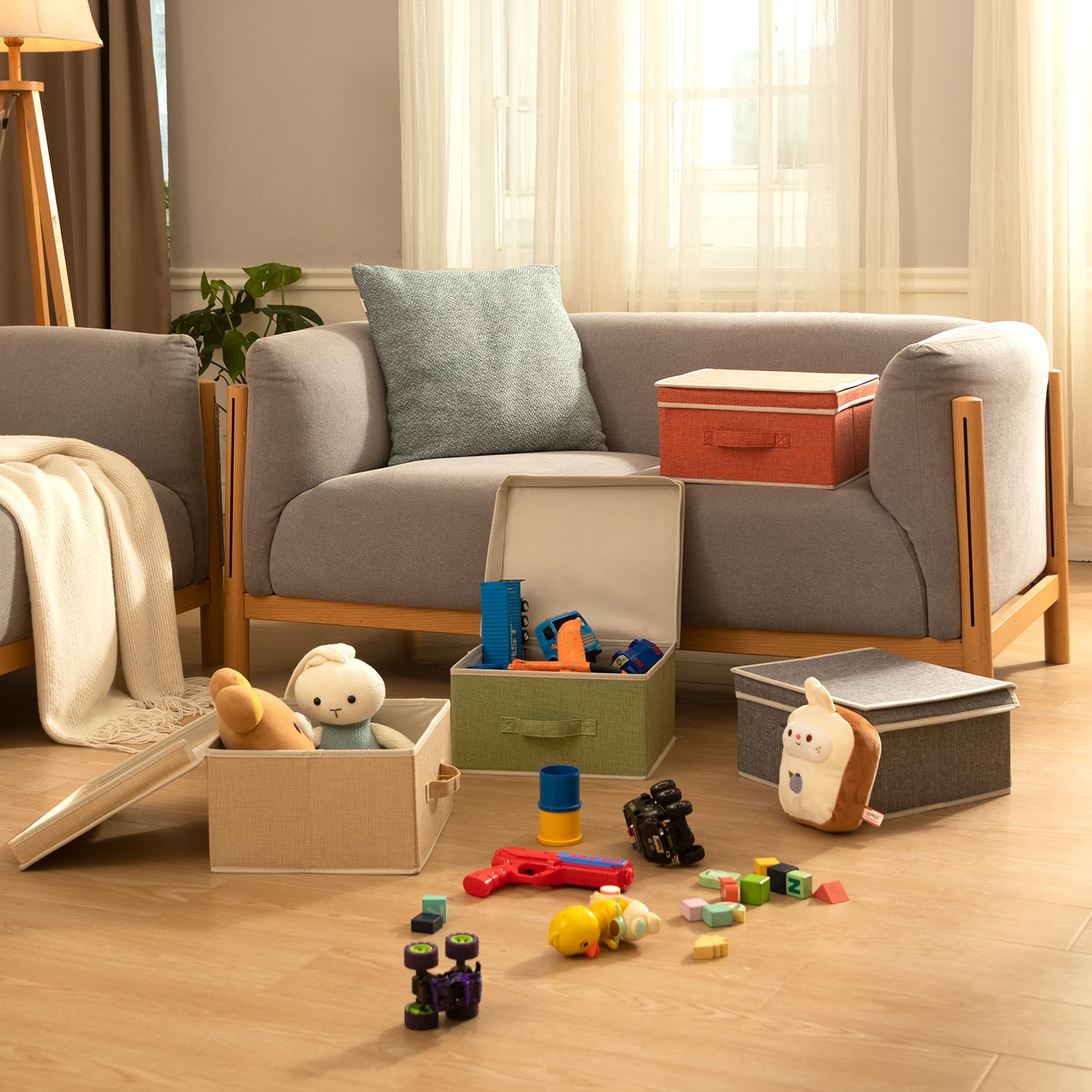 Domeraax Storage Bins With Lid, Foldable Clothing Storage Box Case With Handle For Toy, Books, Closet, Bedroom, Home, 4 Color Se