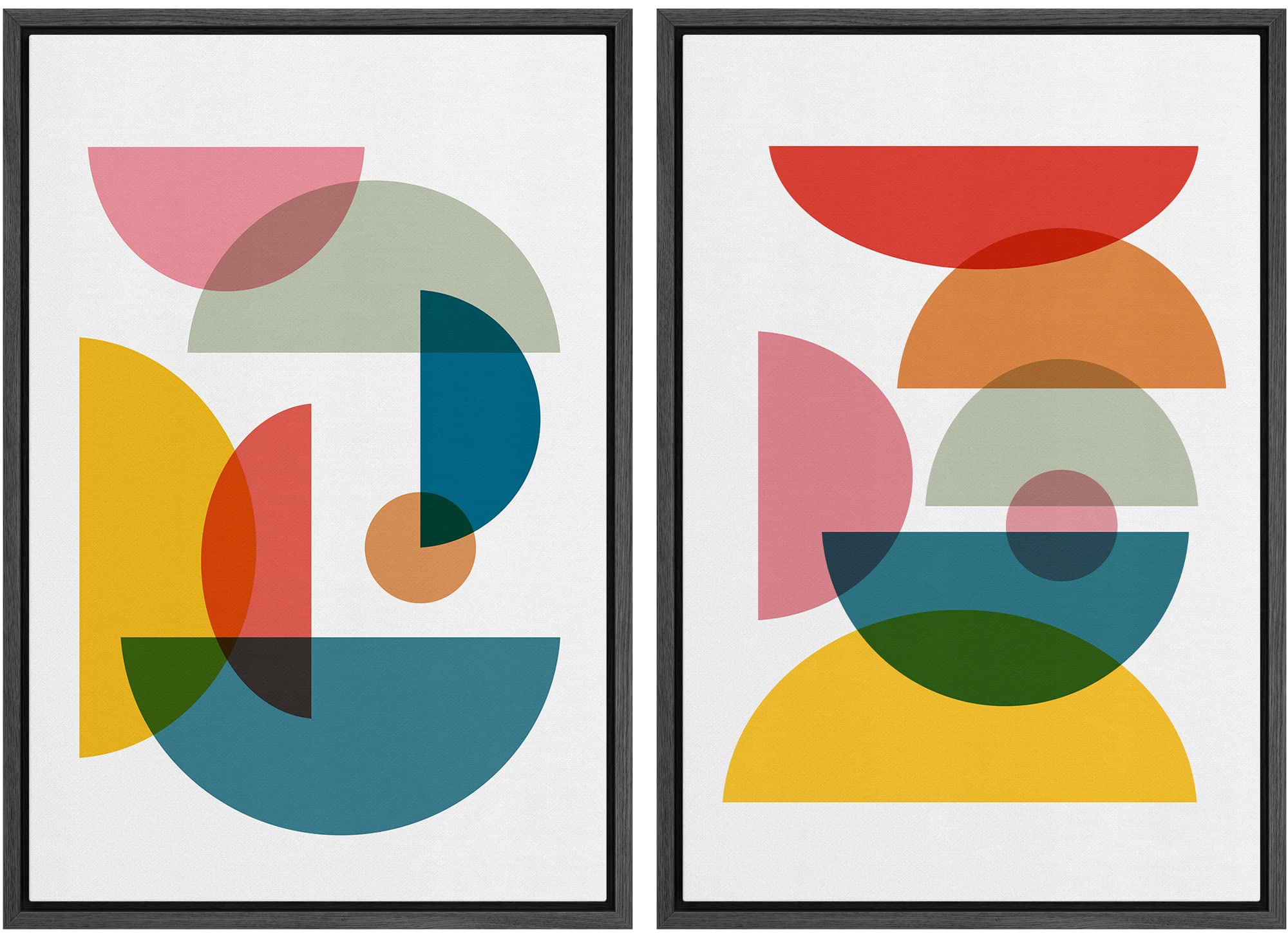 Mudecor Framed Wall Art Print Set Mid-Century Style Multicolor Semi-Circle Variety Abstract Shapes Illustrations Modern Minimali