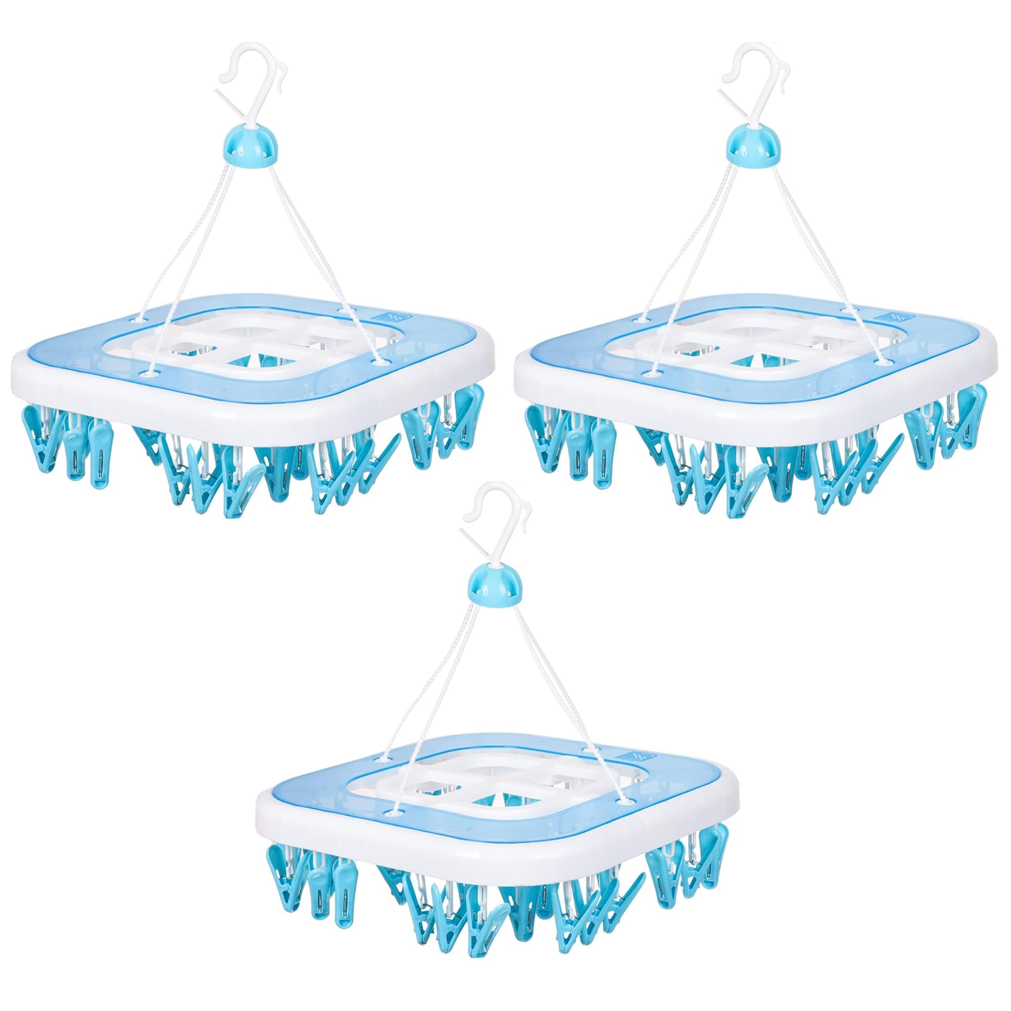 Kuber Industries (Pack Of 3) Cloth Drying Hanger | 36 Clips Baby Drying Pegs | 360 Degree Rotatable Hanger | Clip Stand For Clot