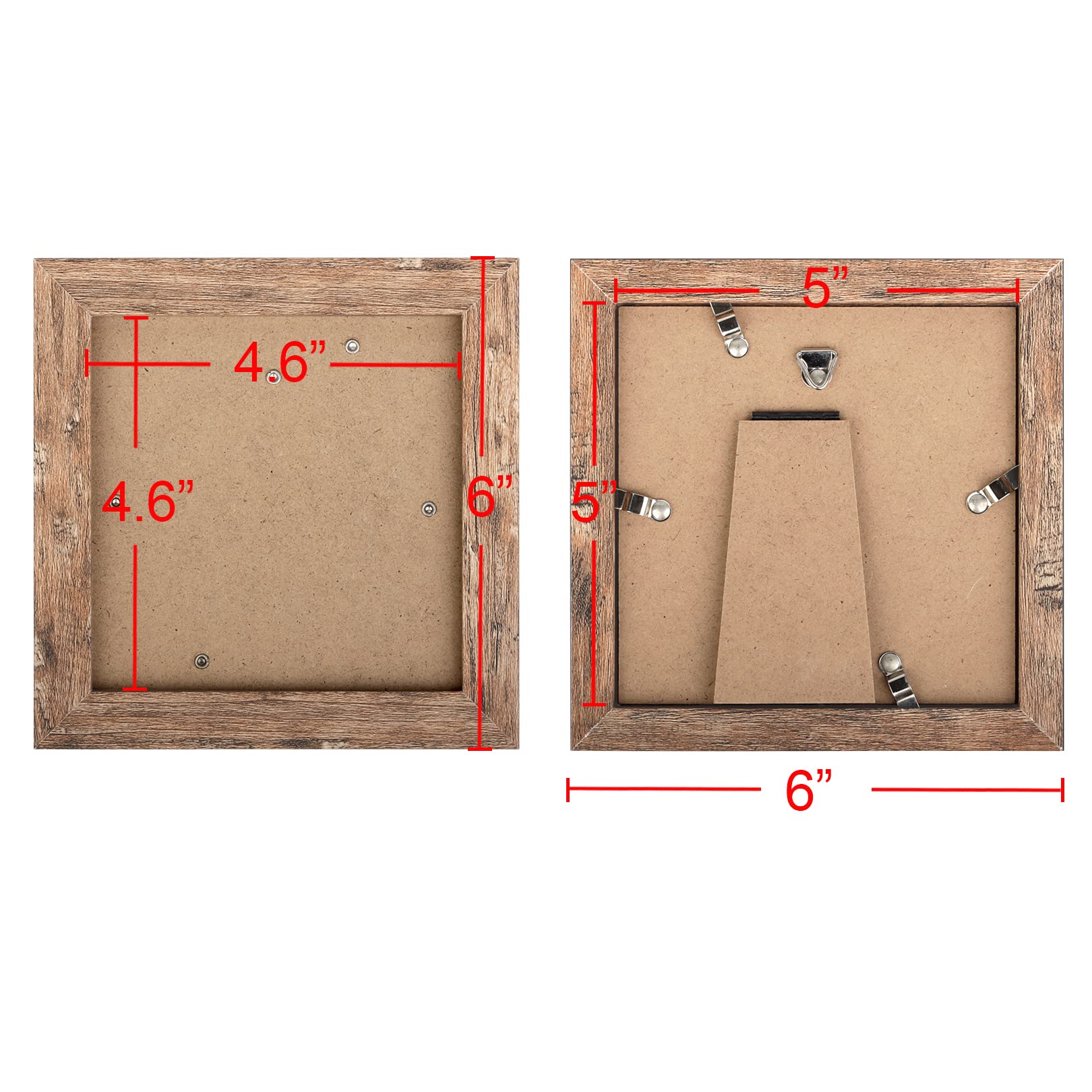 TOFOREVO 5x5 Picture Frames Set of 6 Rustic Wood Grain Photo Frame for Gallery Wall Mounting or Tabletop Display