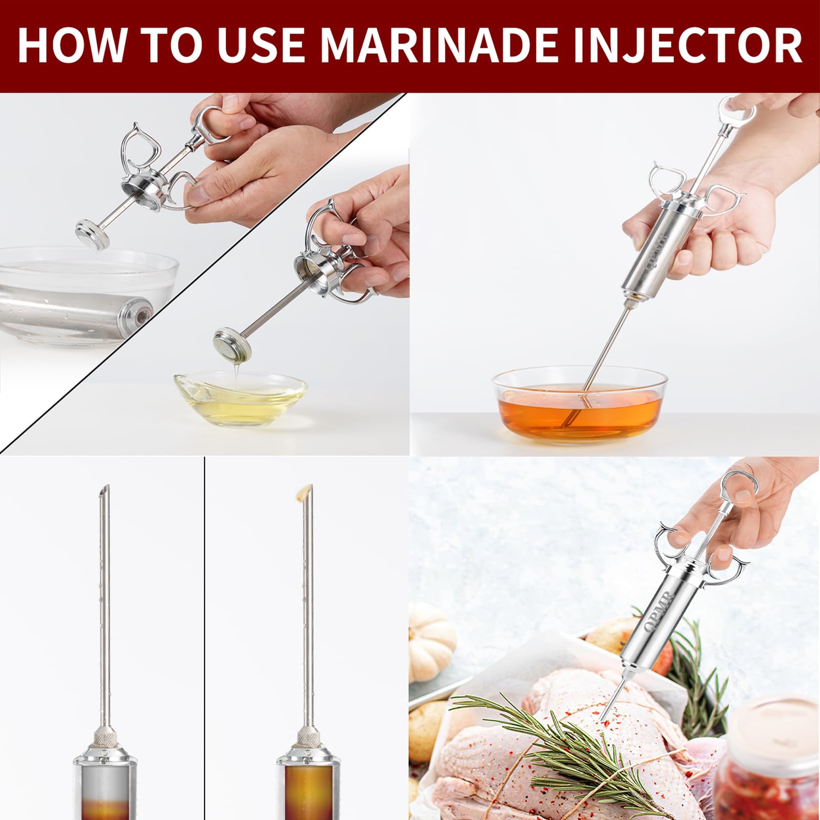 Qpmr Meat Injector Syringe Kit, 2-Oz Large Capacity Marinade Turkey Injector With 3Pcs Stainless Steel Marinade Injector Needles