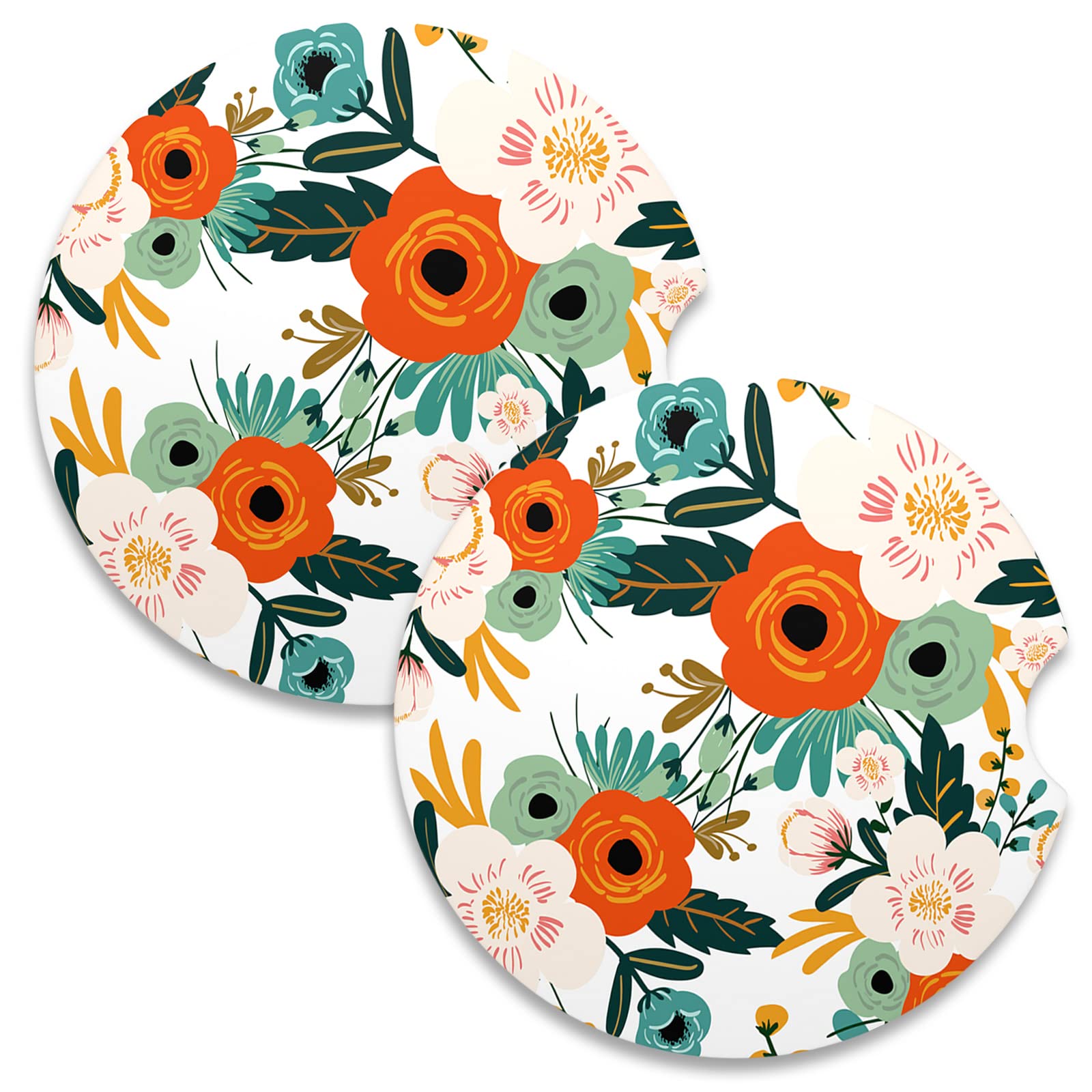 Nipichsha Car Coasters For Cup Holders, 2 Pack Absorbent Ceramic Car Cup Holder Coaster For Drinks, Cute Auto Assecories For Wom