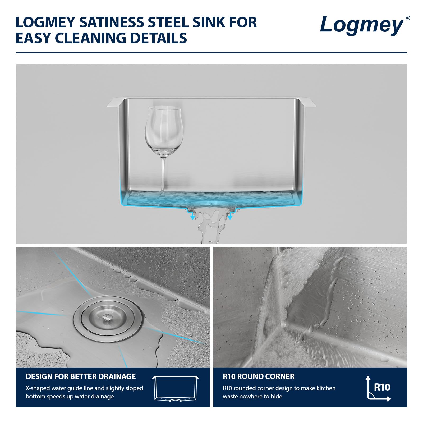 Logmey 15 Inch Undermount Bar Sink - 15X20 In Handmade Stainless Steel Undermount Kitchen Sinks 16 Gauge Bar Prep Single Bowl Sm