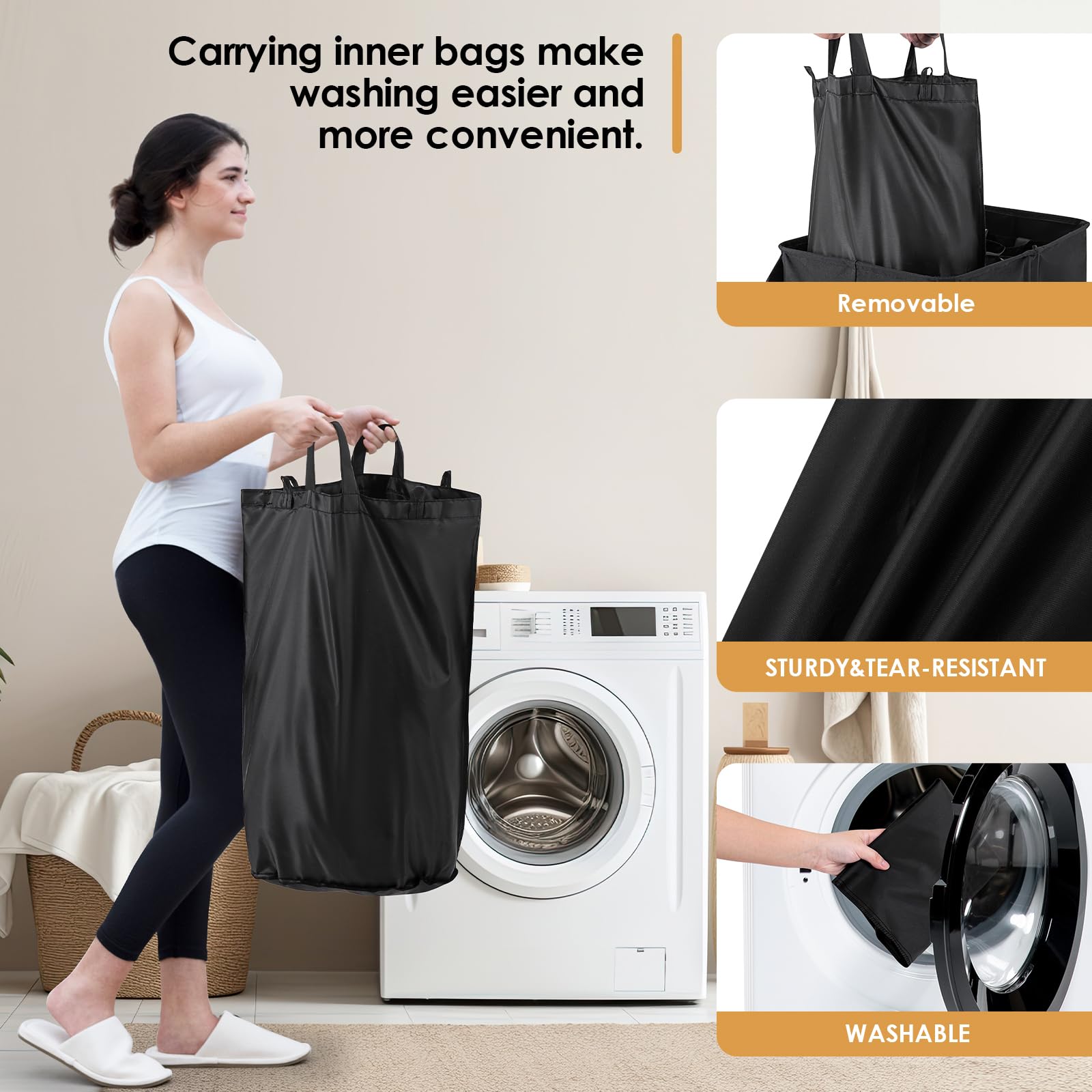 Laundry Hamper 3 Section, 160L Clothes Hampers For Laundry Basket With Lid, 3 Compartment Laundry Hamper With Removable Bags Ham