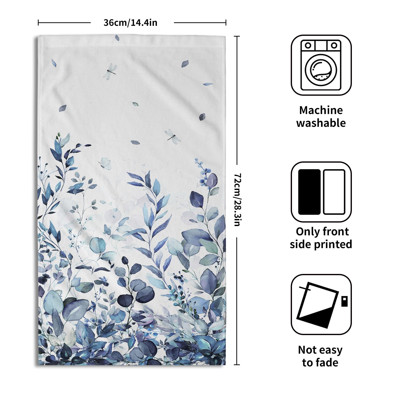 Blue Eucalyptus Leaves Hand Towels Set Of 2, Botanical Leaf Floral Face Towel 28X14 Inch, Quick Dry Super Absorbent Soft Washclo