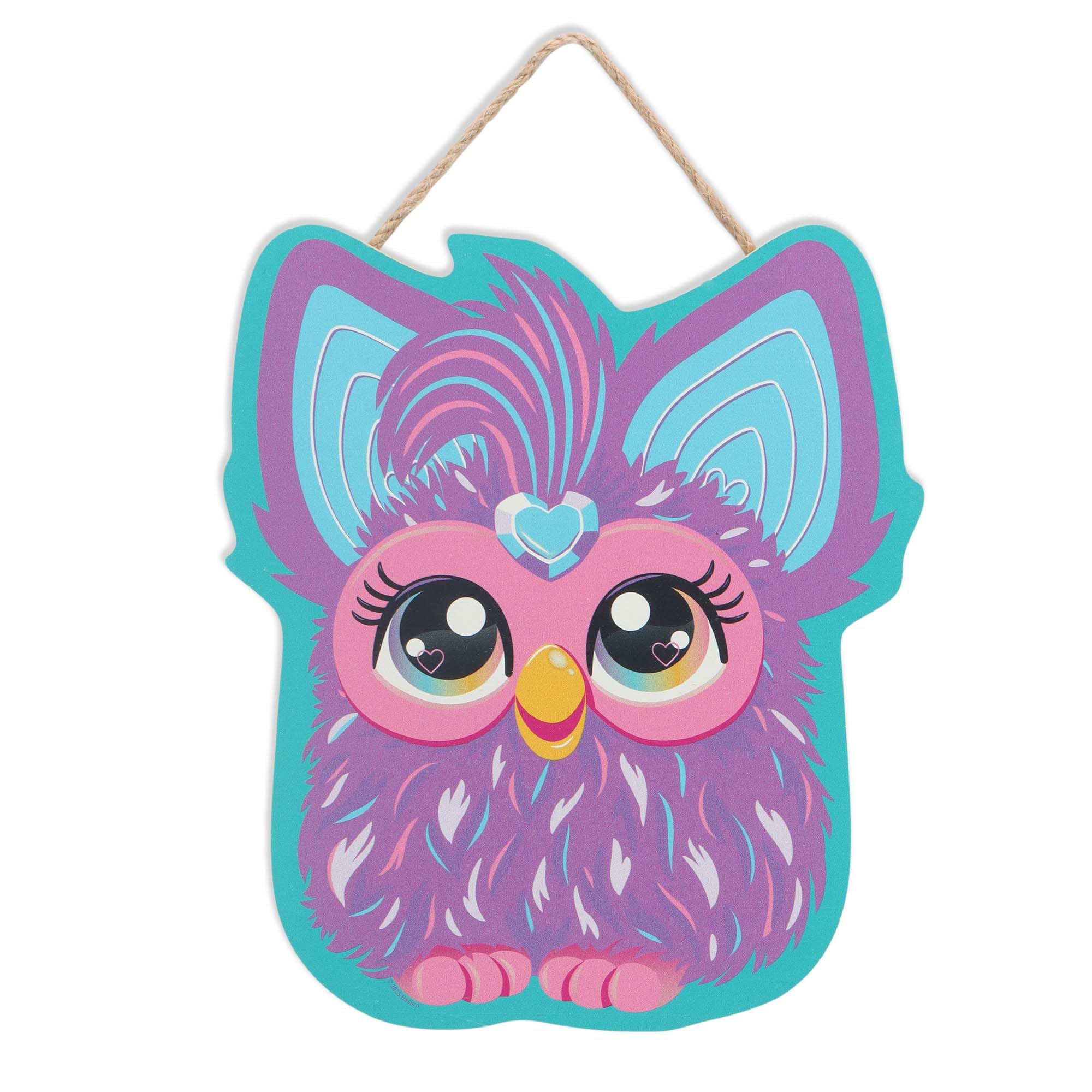 Hasbro Furby Hanging Wood Wall Decor - Cute Purple Furby Sign for Kids Bedroom or Play Room
