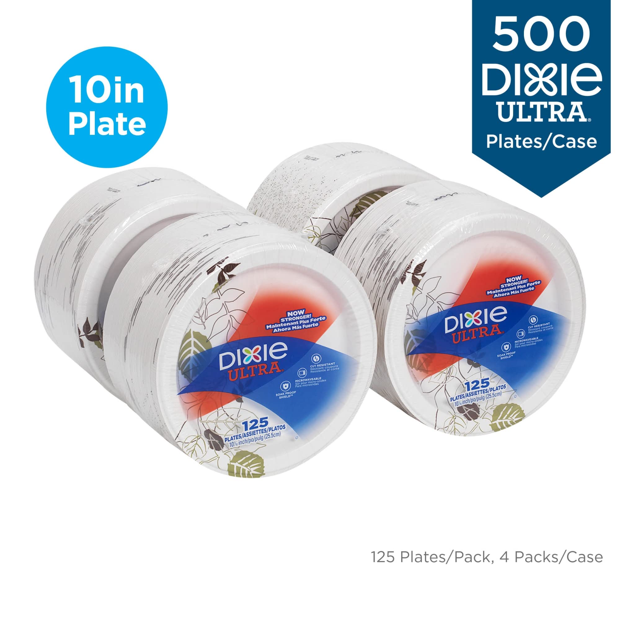 Dixie Ultra Heavy-Weight 10 Inch Paper Plates, 500 Count Bulk Pack (125 Plates Per Pack, 4 Packs Per Case) - Ideal For Home, Res