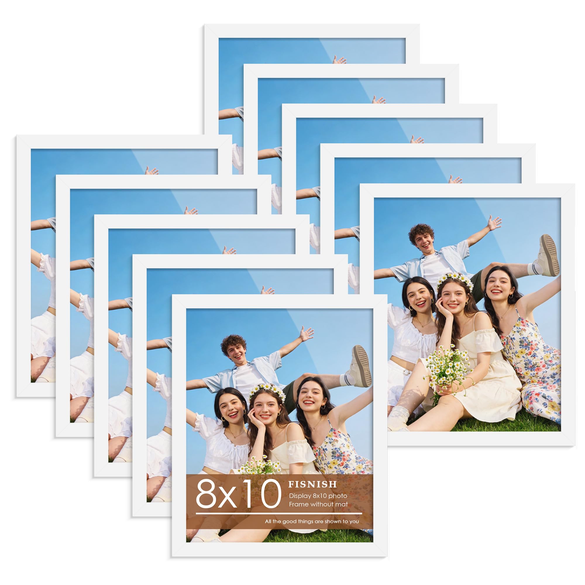 Fisnish 8x10 Picture Frame Set of 10, White Frames 8x10 for Tabletop Display, Horizontal or Vertical Wall Mounting