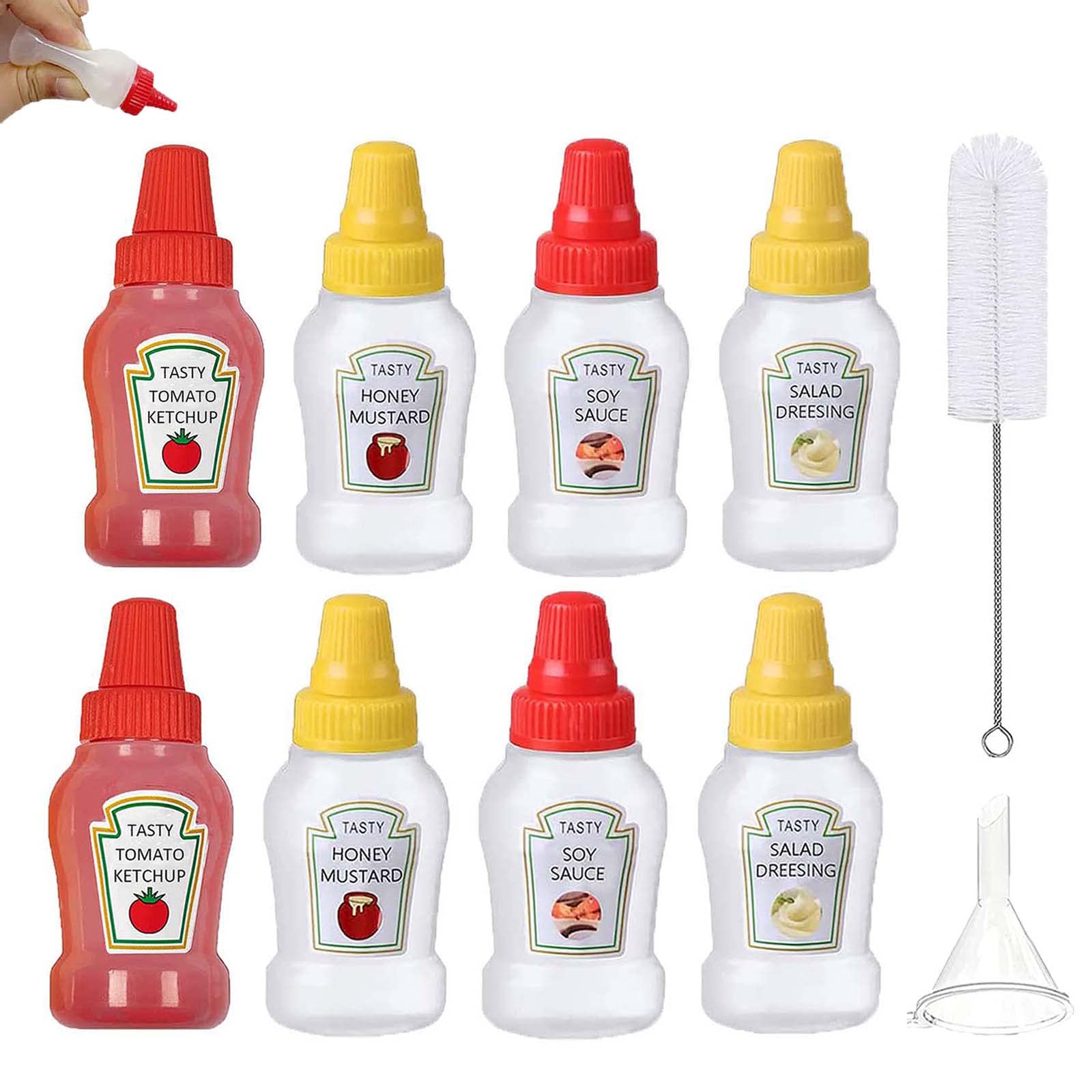 Thyulife 8Pcs Mini Condiment Squeeze Bottles With Cleaning Brush, 25Ml Leakproof Mini Ketchup Sauce Bottles Refillable Ketchup/S