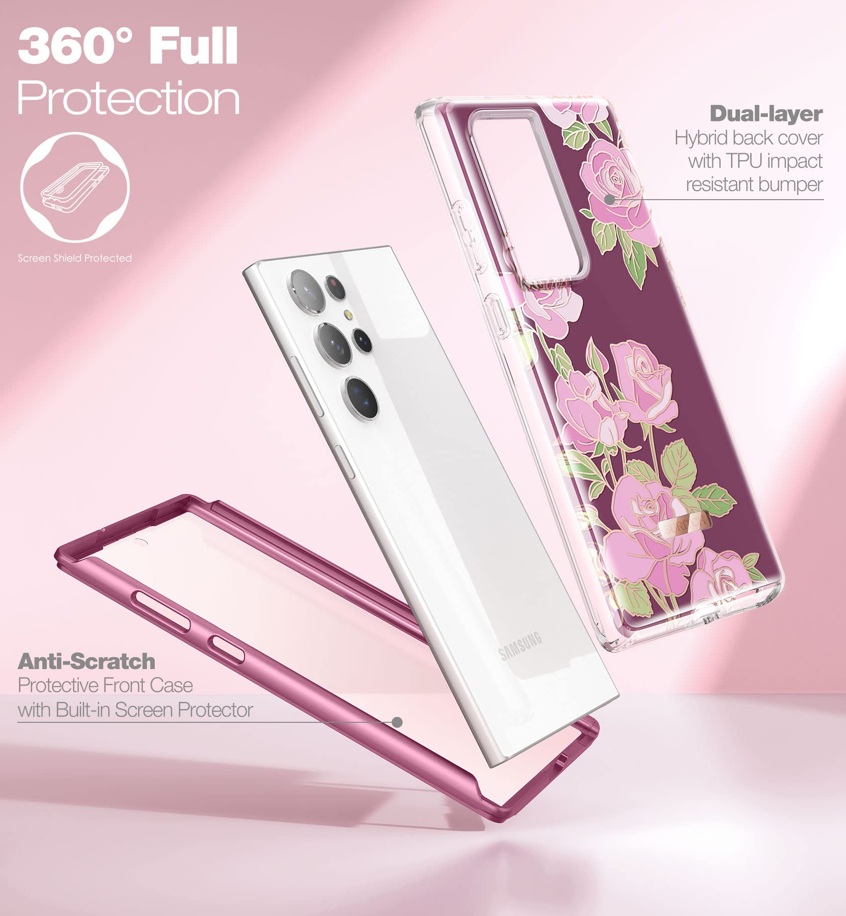 Suritch For Samsung Galaxy S23 Ultra Case, Built-In Screen Protector] Dual-Layer Protection ] Full Protection Shockproof Rugged