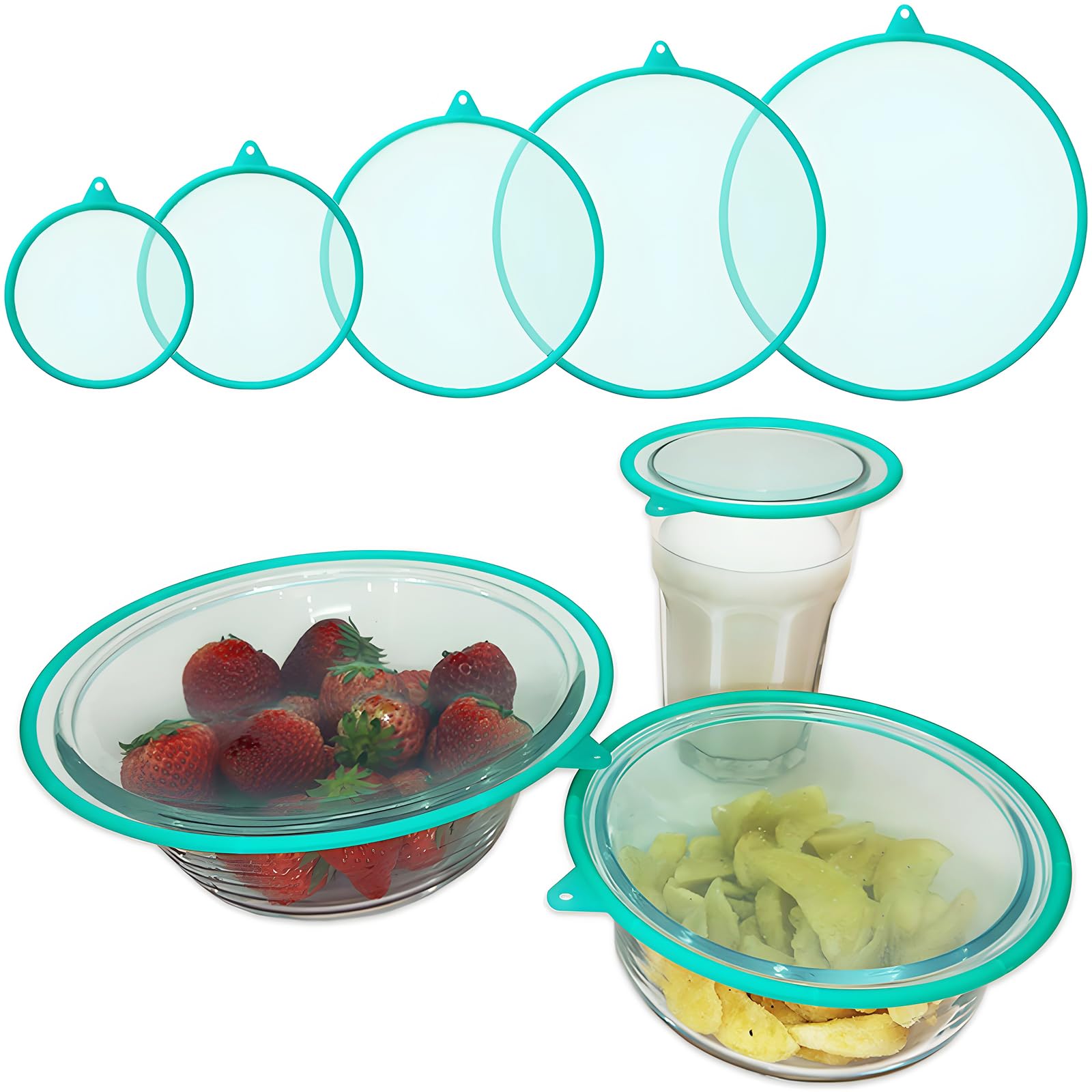 5 Pack Silicone Lids for Kitchen Food Storage, 5 Sizes Reusable Food Keep Fresh Storage Lids, Silicone Food Covers Fits Round Co