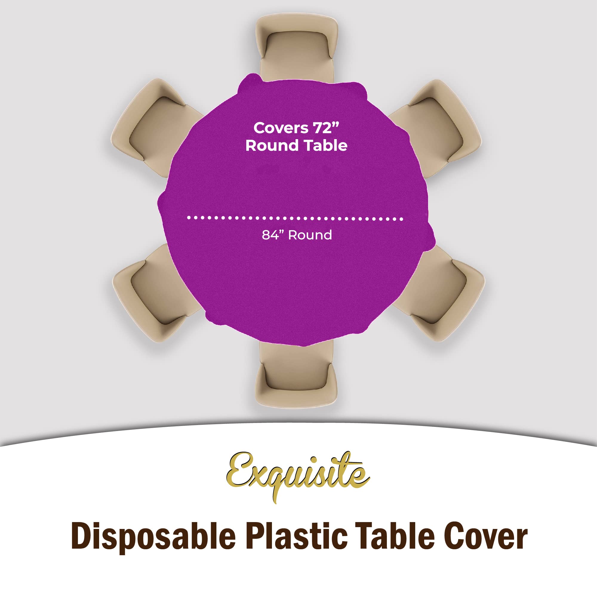 Exquisite 12-Pack Premium Plastic Tablecloth 84In. Round Table Cover - Magenta