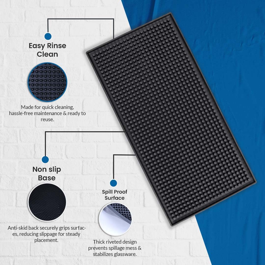 Protensils Bar Mat 12'' X 6'', Black Bar Mats, Bar Spill Mats Countertop, Home Bar Service Mat (2 Pack)