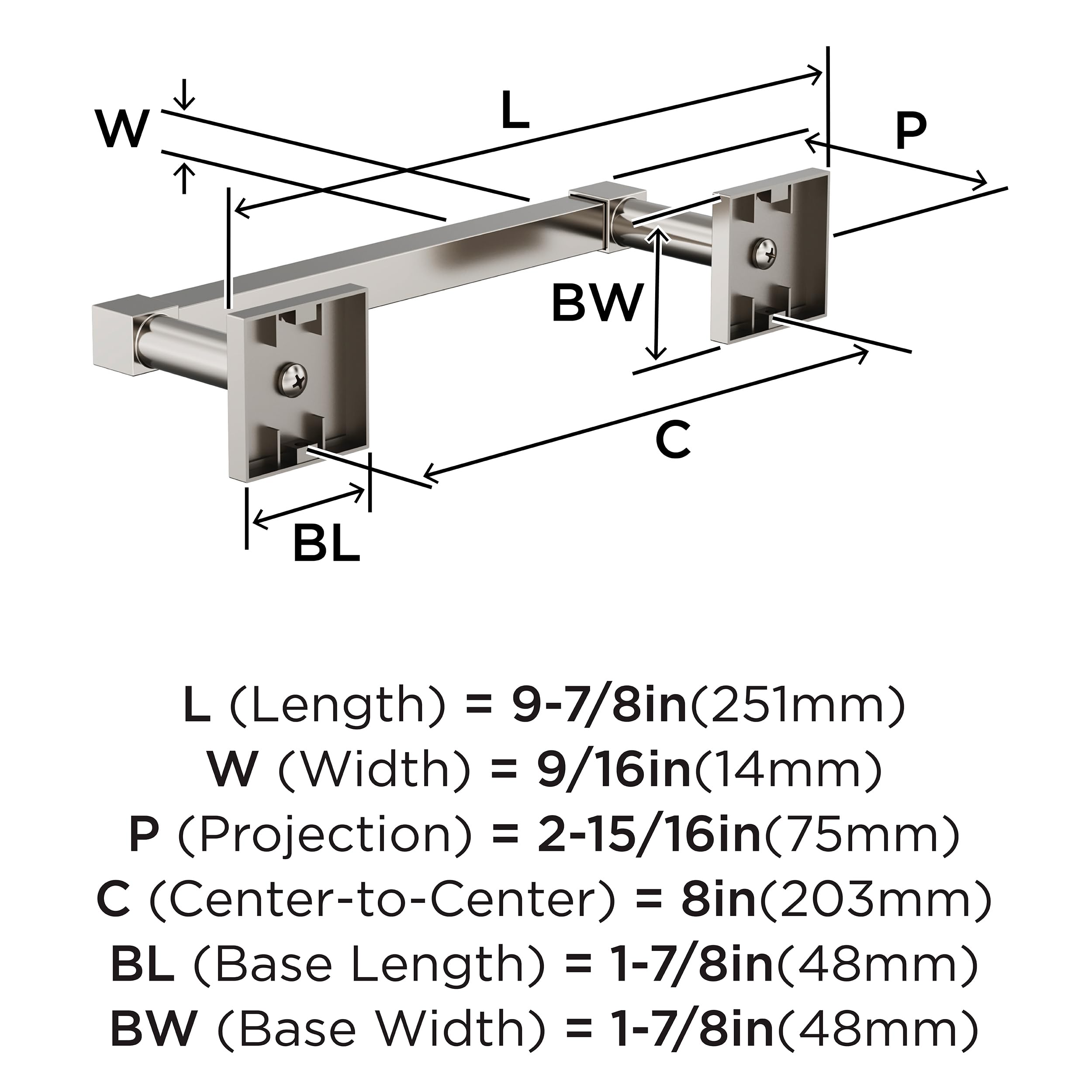 Amerock Appoint Polished Nickel 8 Inch (203Mm) Towel Bar, Bh36075Pn