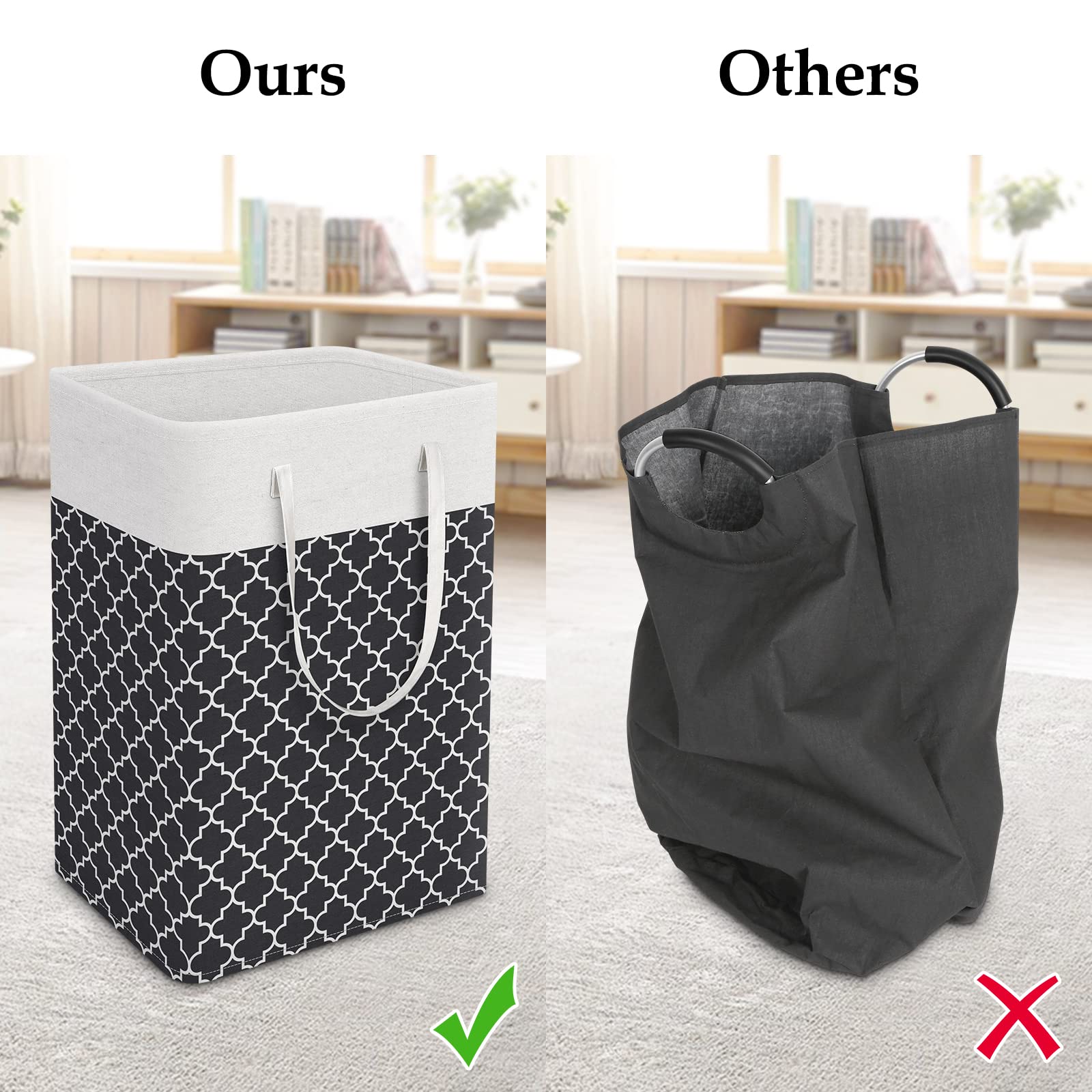 StorageRight Freestanding Laundry Basket Large Collapsible Laundry Hamper with Easy Carry Handles  for Laundry  Bedroom  Dorm  Clothes  Towels  Toys  75L  Clover Black