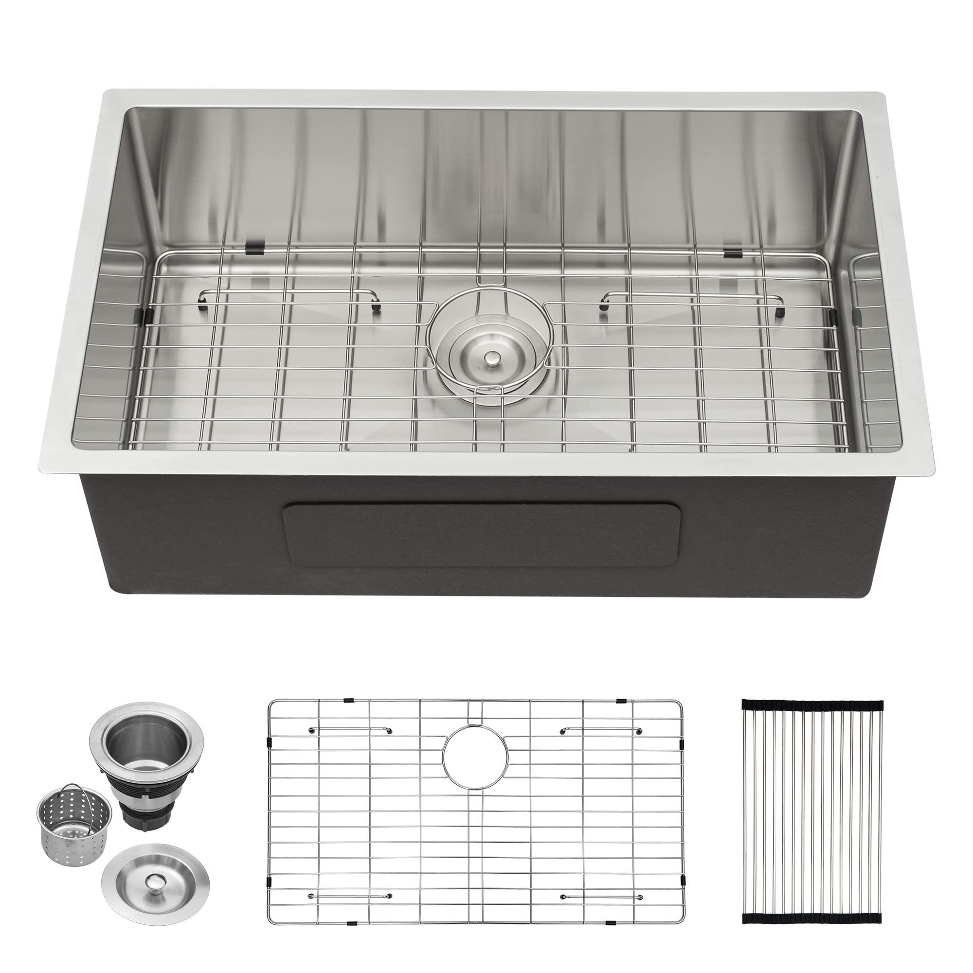 Lordear 28 Kitchen Sink Undermount 16 Gauge Stainless Steel Single Bowl Under Counter Handmade Kitchen Sink Basin, 28''X18''X10'
