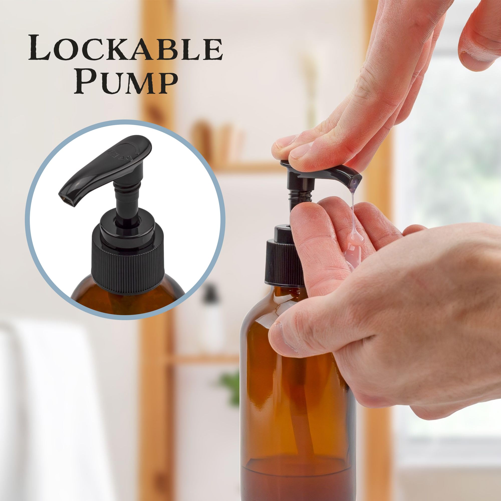 Cornucopia 4Oz Amber Glass Pump Bottles (4-Pack); Great For Lotions, Liquid Soap, Aromatherapy And More