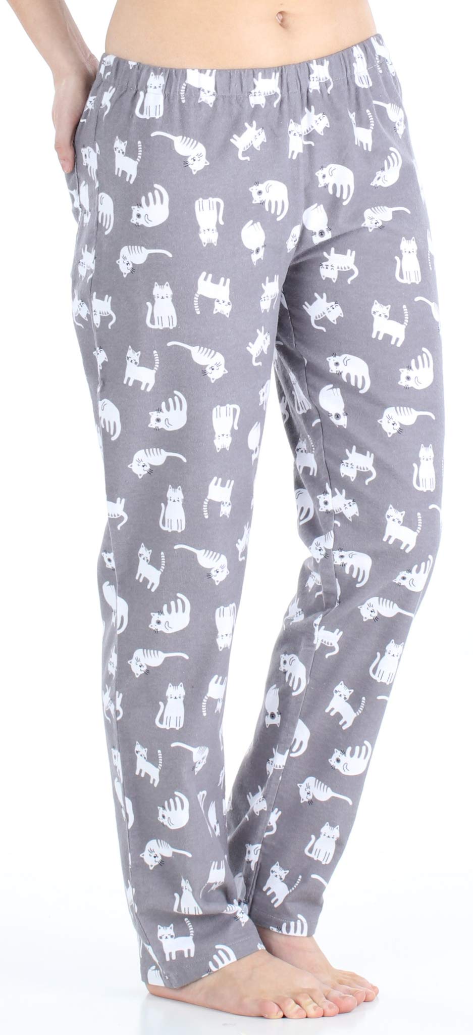 Pajamamania Womens Cotton Flannel Long Sleeve Button-Down Pajamas Pj Set, Grey Cats, X-Small,