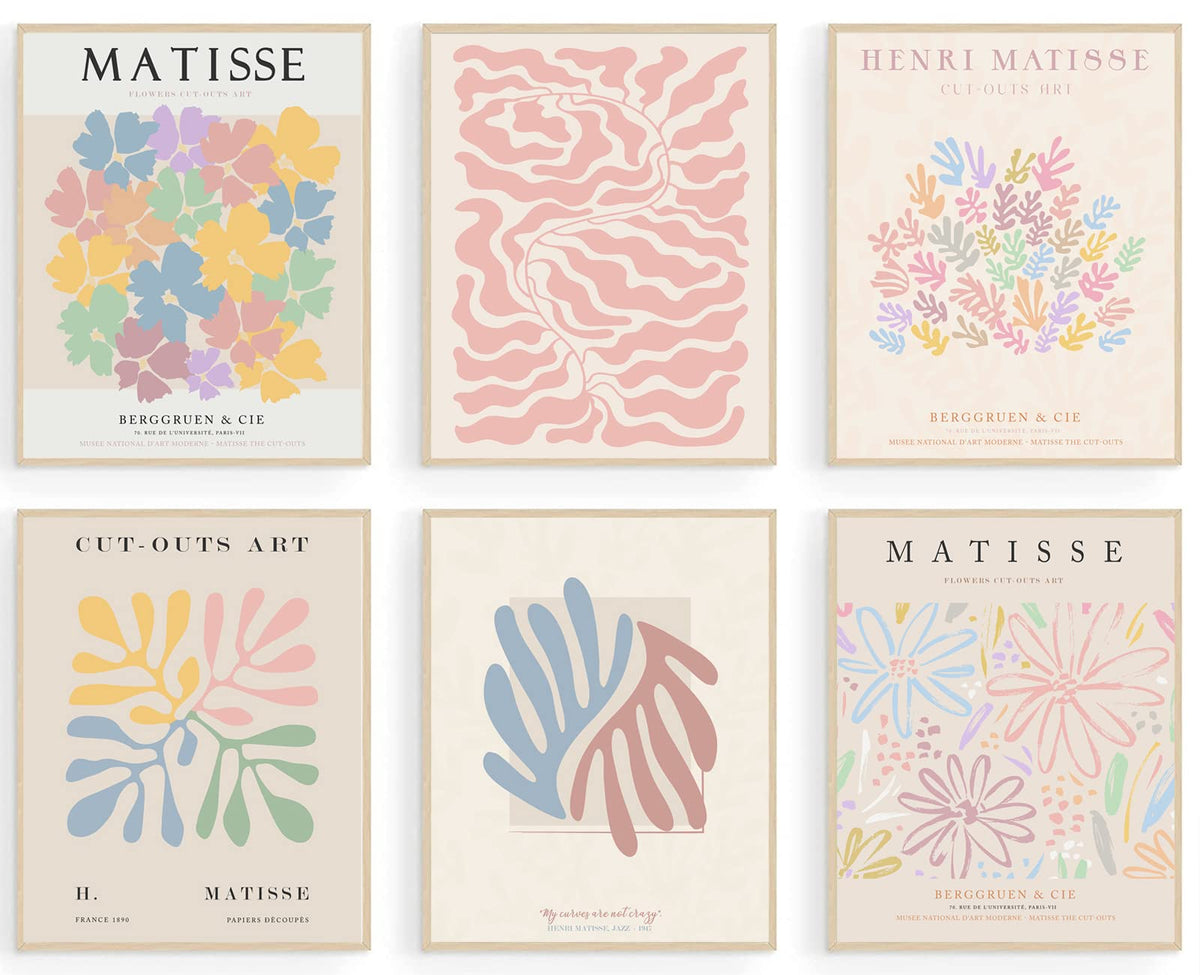 Kbkbart Henri Matisse Posters, Danish Pastel Room Decor Aesthetic, Abstract Matisse Wall Art, Minimalist Flower Boho Art Prints,