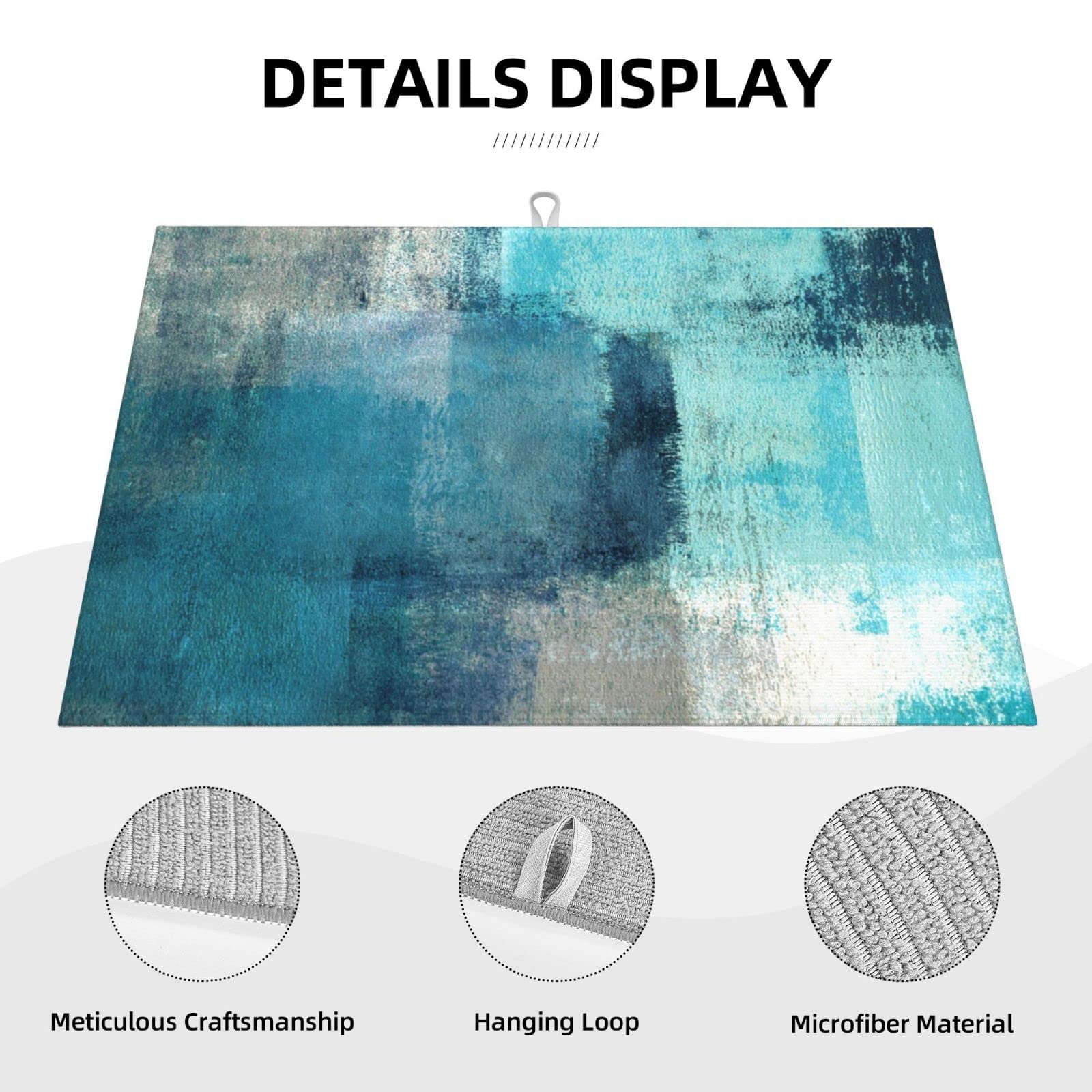 Teery-Yy Dish Drying Mat Turquoise And Grey Art Artwork Pattern Microfiber Absorbent Reversible Kitchenware Mat For White One Si