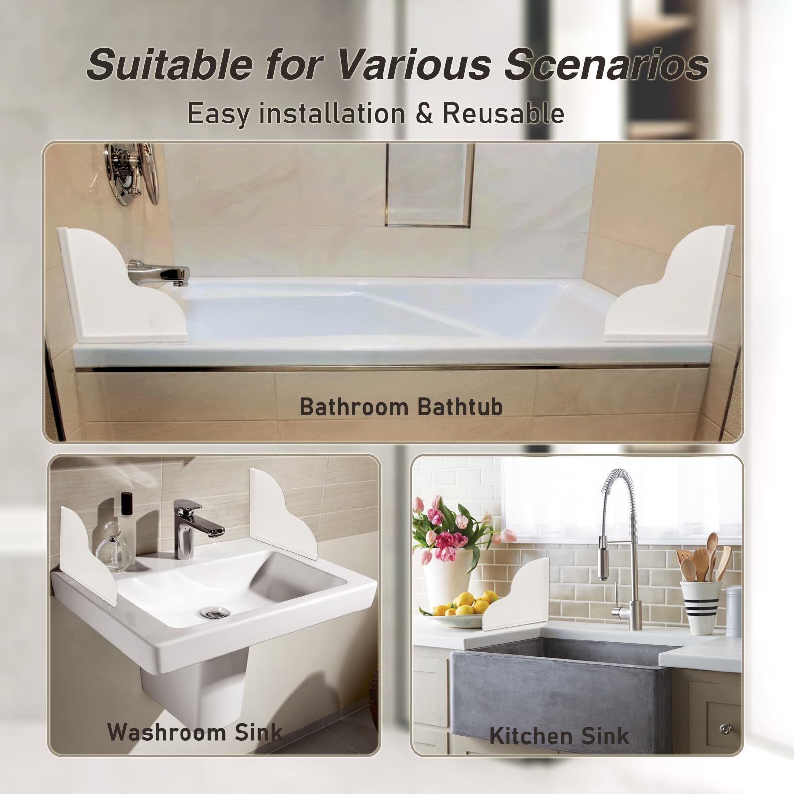 Failun Shower Splash Guard, 2Pcs Tub Water Splash Guard With Self-Adhesive Splash Guard For Bathtub Corner To Keep Water In Show