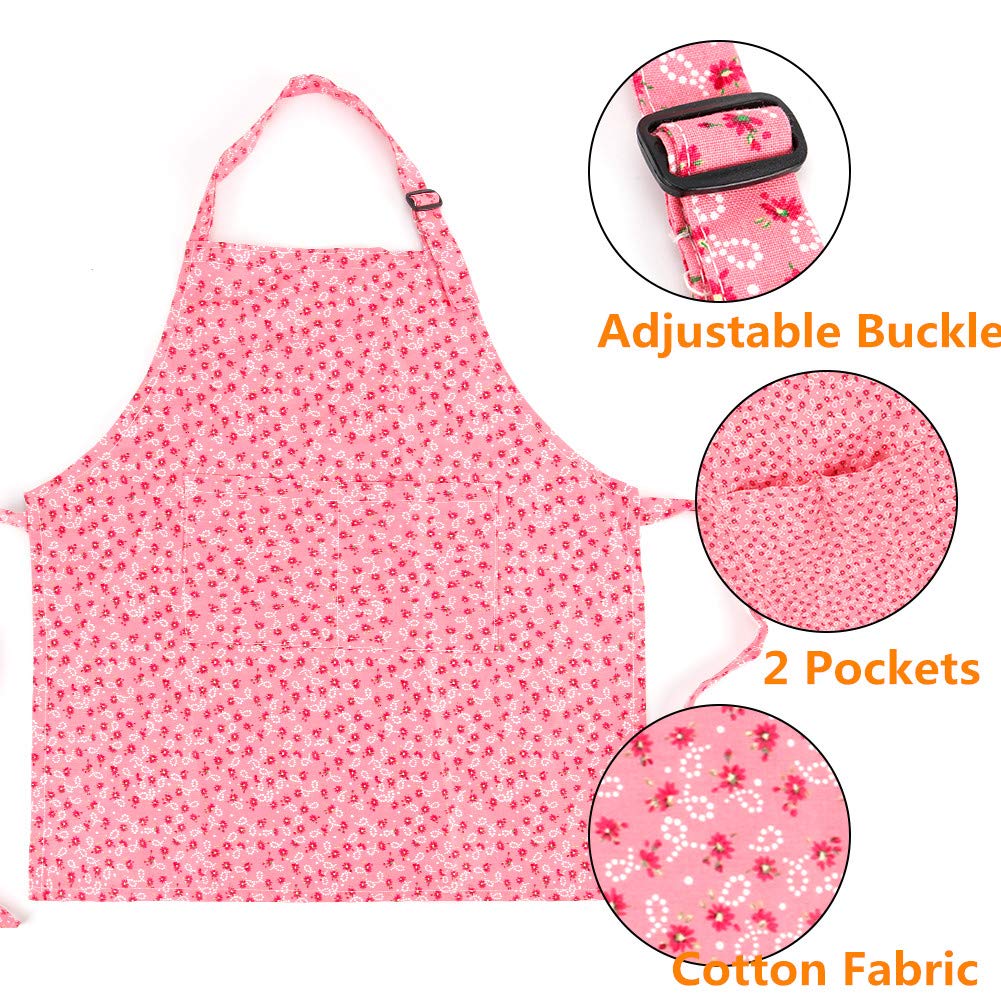 Kids Apron And Chef Hat Set, Adjustable Cotton Child Aprons With 2 Pockets Cute Girls Boys Kitchen Bib Aprons For Cooking Baking