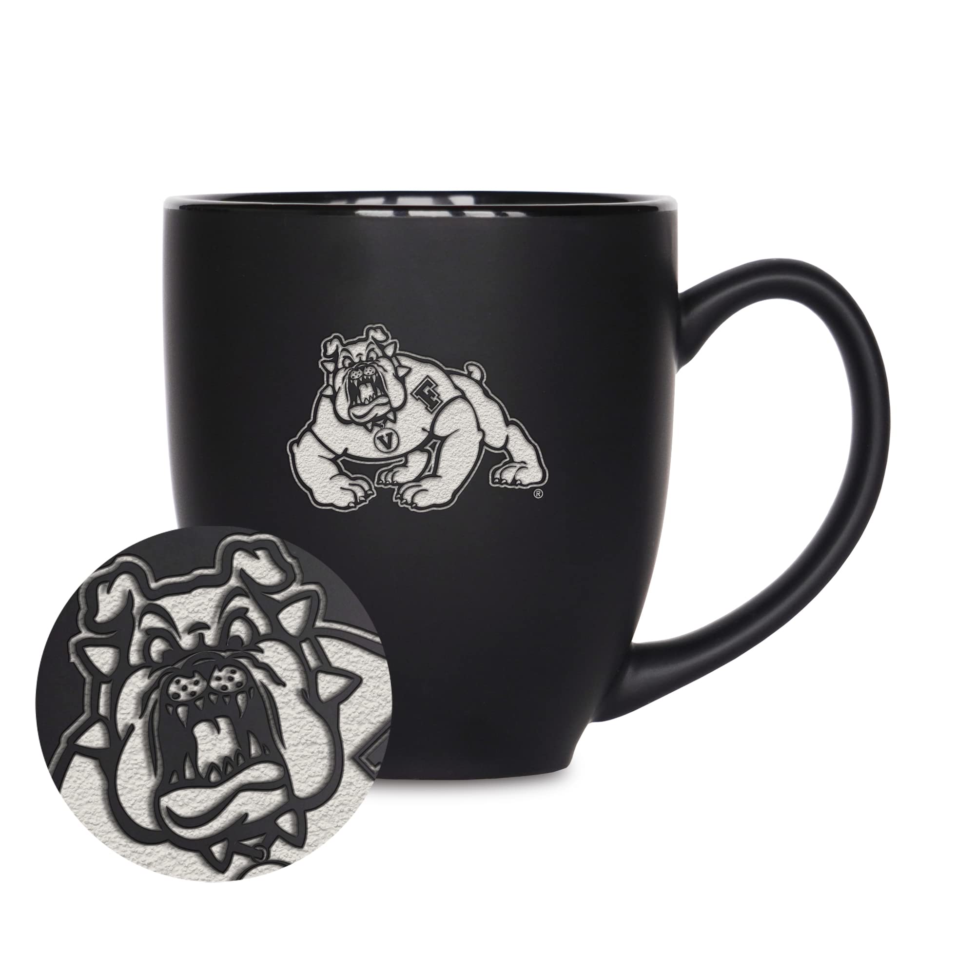Rico Industries NCAA Fresno State Bulldogs Main 15oz Laser Engraved Matte Black Ceramic Bistro Mug - For Hot or Cold Drinks