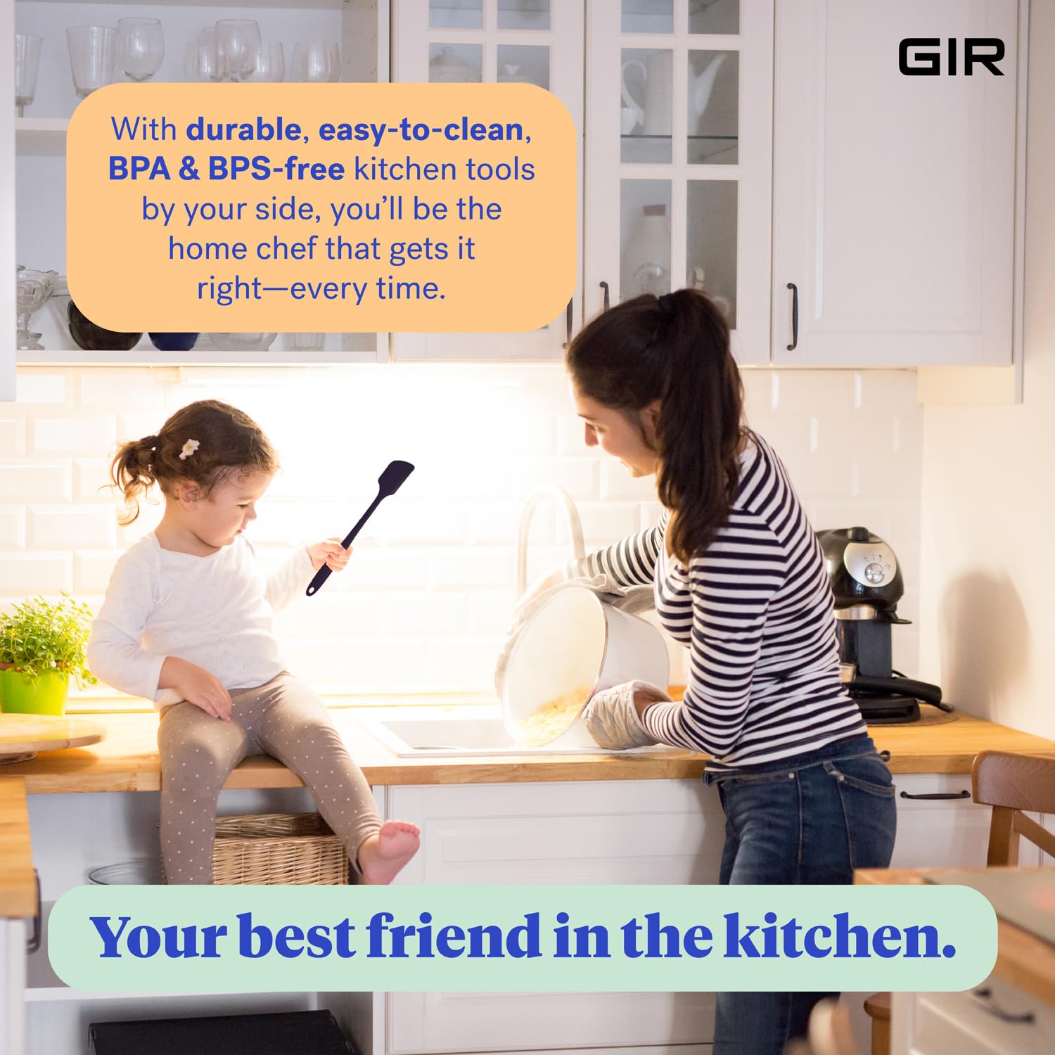 GIR Premium Mini Silicone Spatula Turner - 11" x 2.6" - Nonstick, Heat Resistant, BPA-Free, Studo White, Model GIRFPM312SWT