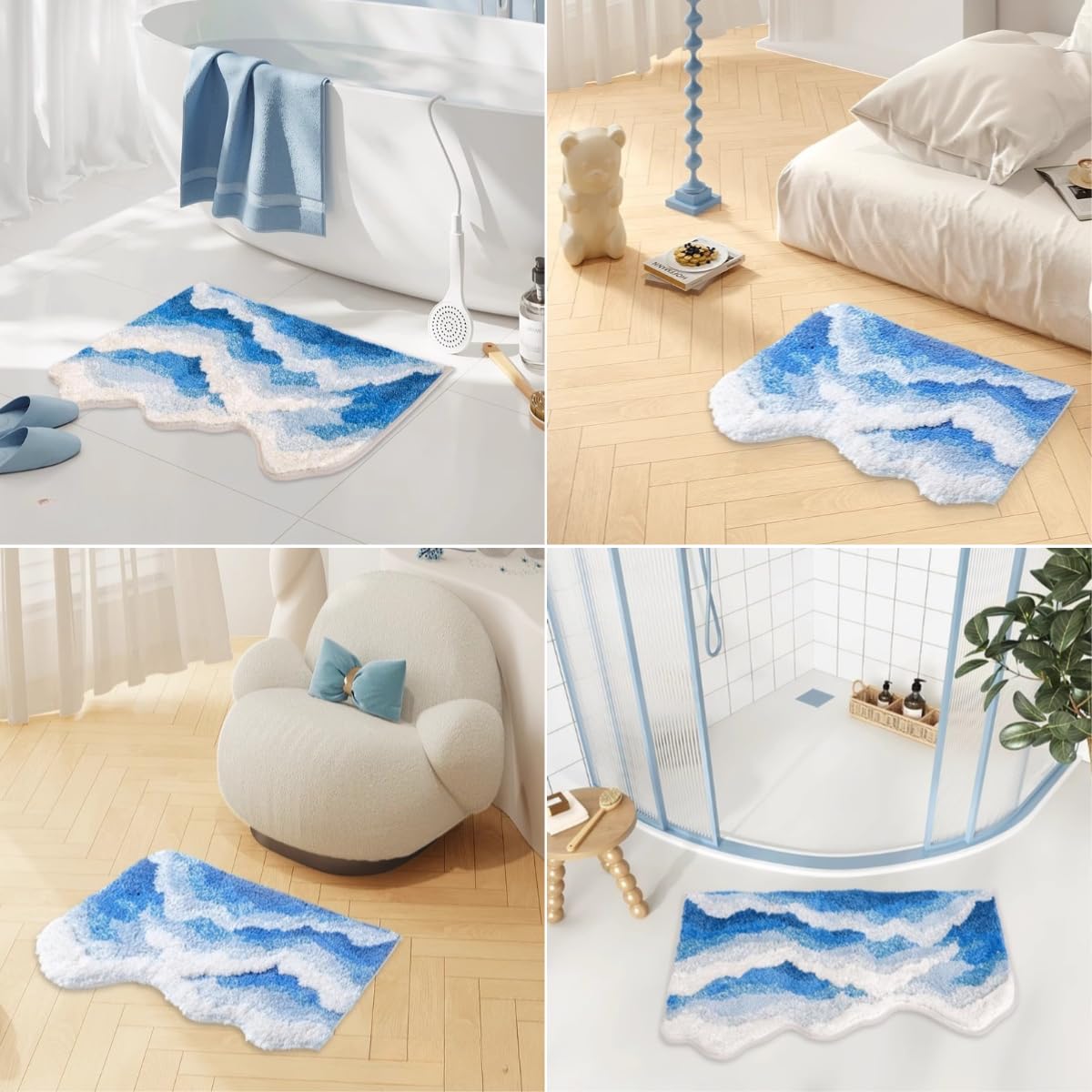 Cute Bath Mats For Bathroom Decor, Moss Bathroom Rugs, Non-Slip Soft Plush Shaggy Bath Carpet