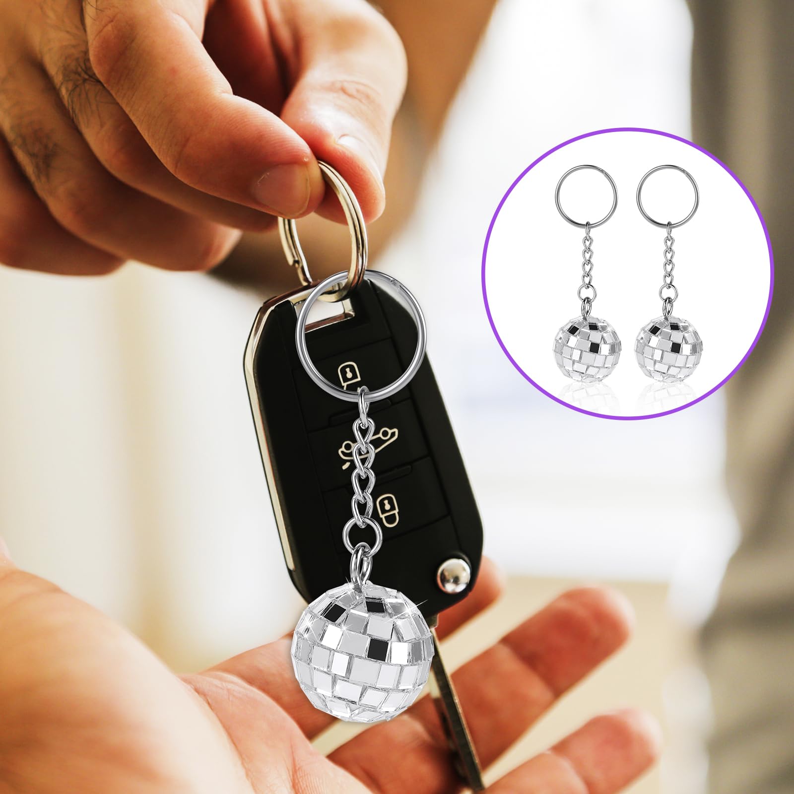 Disco Ball Keychain, 12 Pieces Disco Ball Party Favors Keychain 70S Disco Keychain Silver Mirror Ball Keychain Ball Party Suppli
