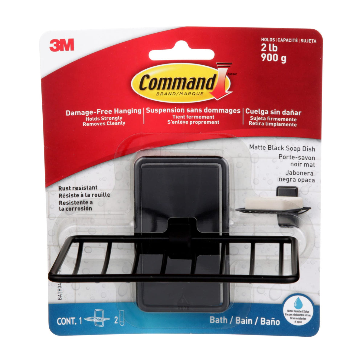 Command Soap Dish Matte Black With Water Resistant Command Strips, Bathroom D  Cor, Rust Resistant Soap Bar Holder