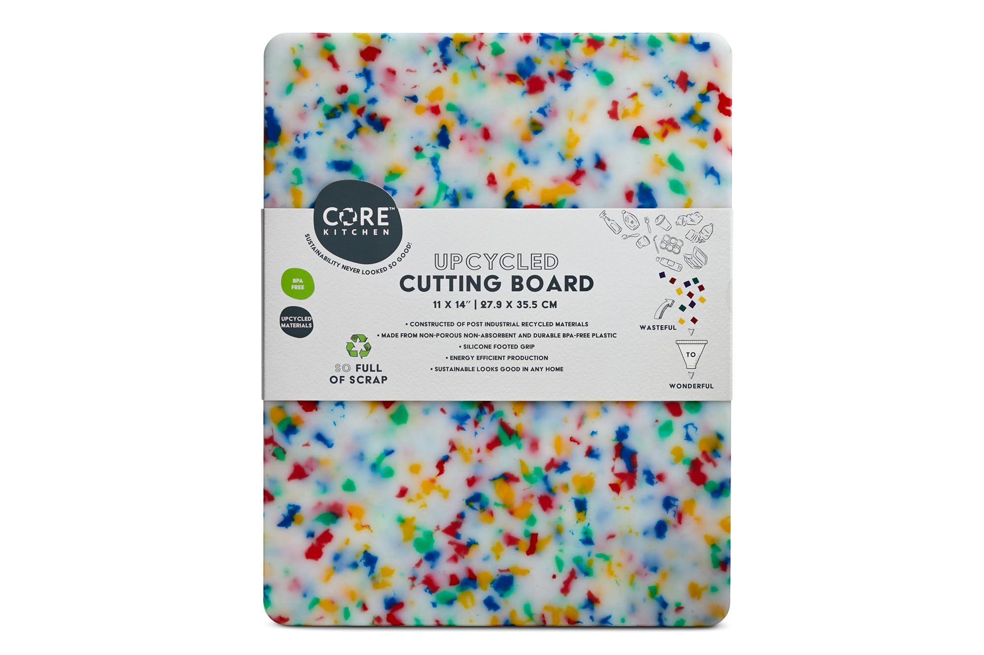 Recycled Plastic Cutting Board M with Non-Slip Footing - Confetti