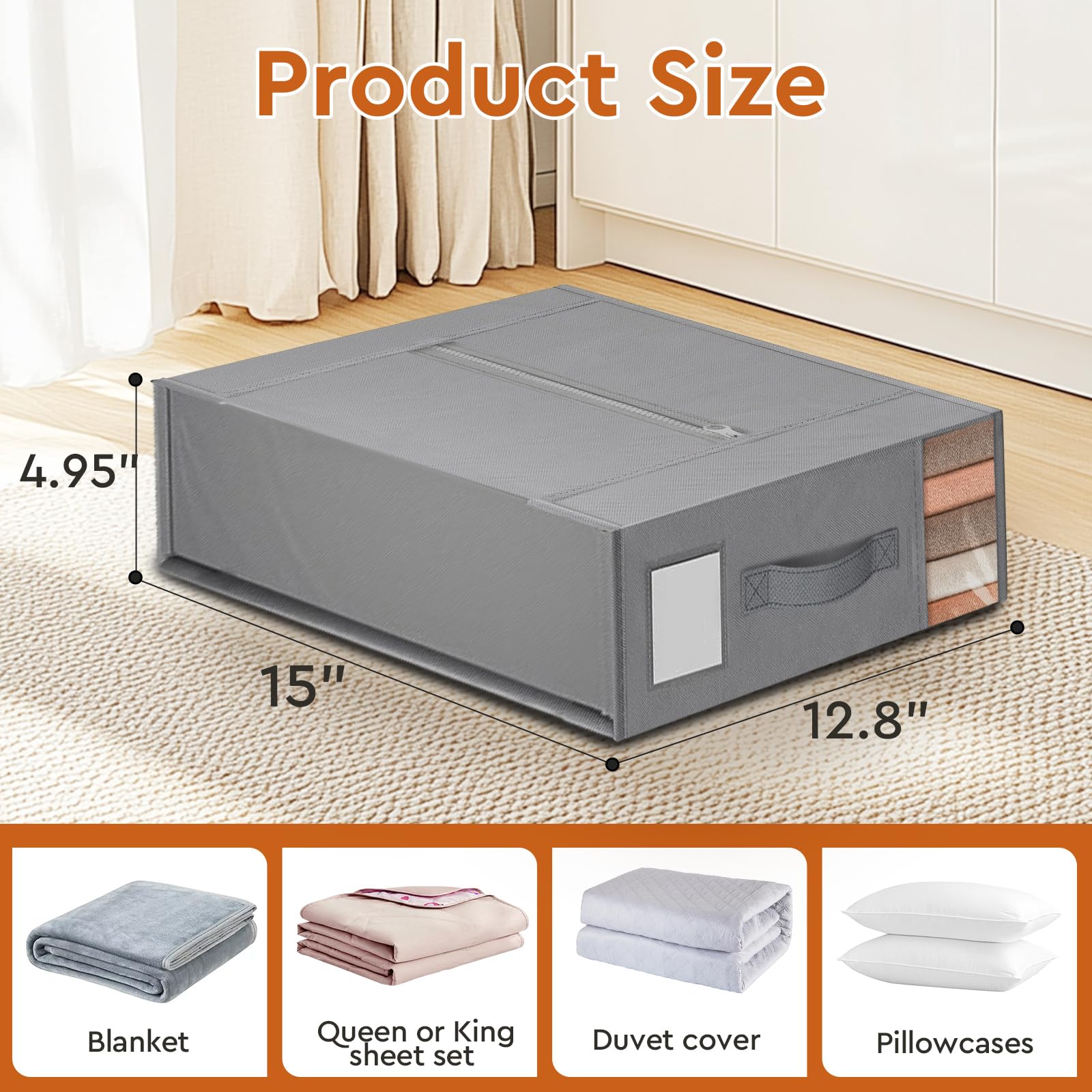 StorageTastic 4 Pack Bed Sheet Closet Organizers and Storage,Sturdy Foldable Storage Containers with Window and Label,Storage an