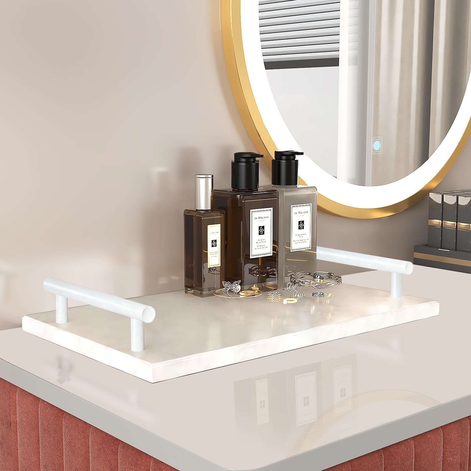 Xzhxfx Guest Towel Holder Tray For Bathroom,Marble Tray With Handles -Napkin Holder For Bathroom & Kitchen - Bathroom Tray -Toil