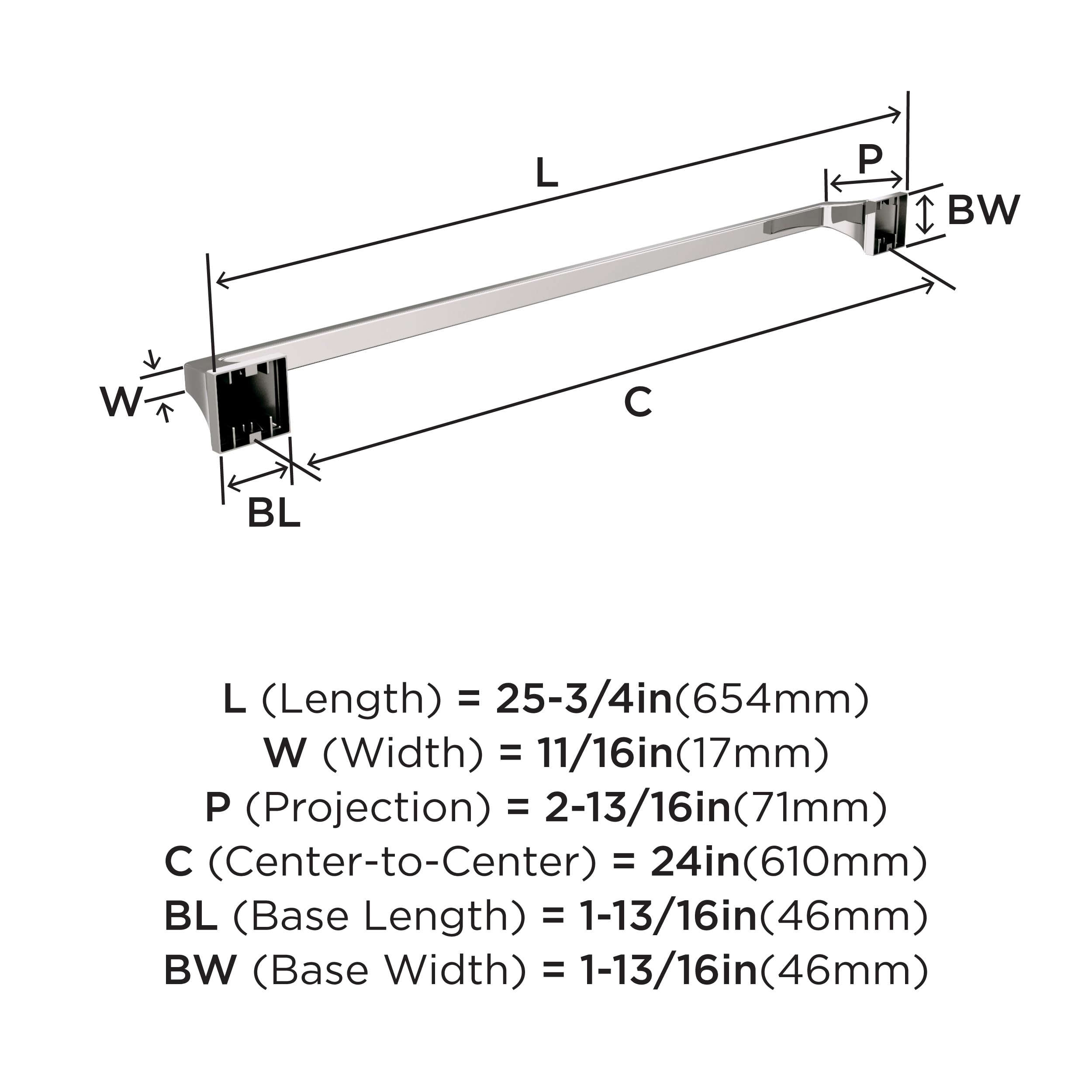 Amerock Mulholland Polished Nickel 24 Inch (610Mm) Towel Bar, Bh36024Pn
