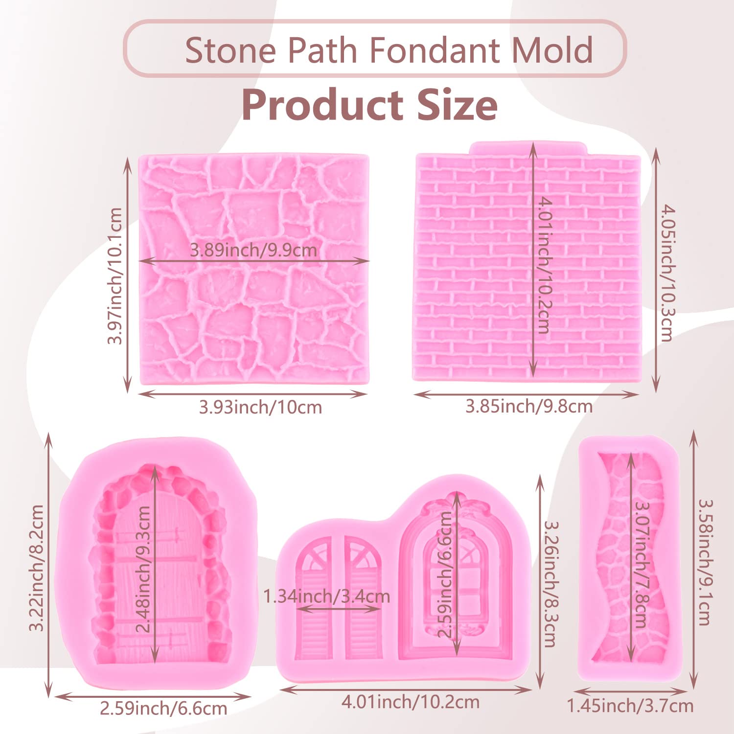 Miyahouse Enchanted Vintage Fairy Garden Brick Wall Texture Silicone Molds Stone Texture Door Stone Path Fondant Molds Window Do