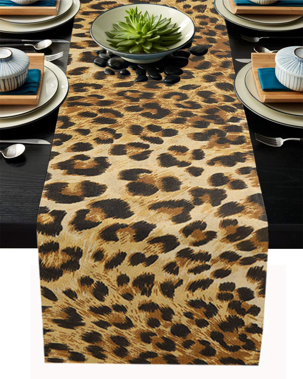 Artshowing Leopard Print Table Runner Party Supplies Fabric Decorations For Wedding Birthday Baby Shower 13X70Inch Nearly Natura
