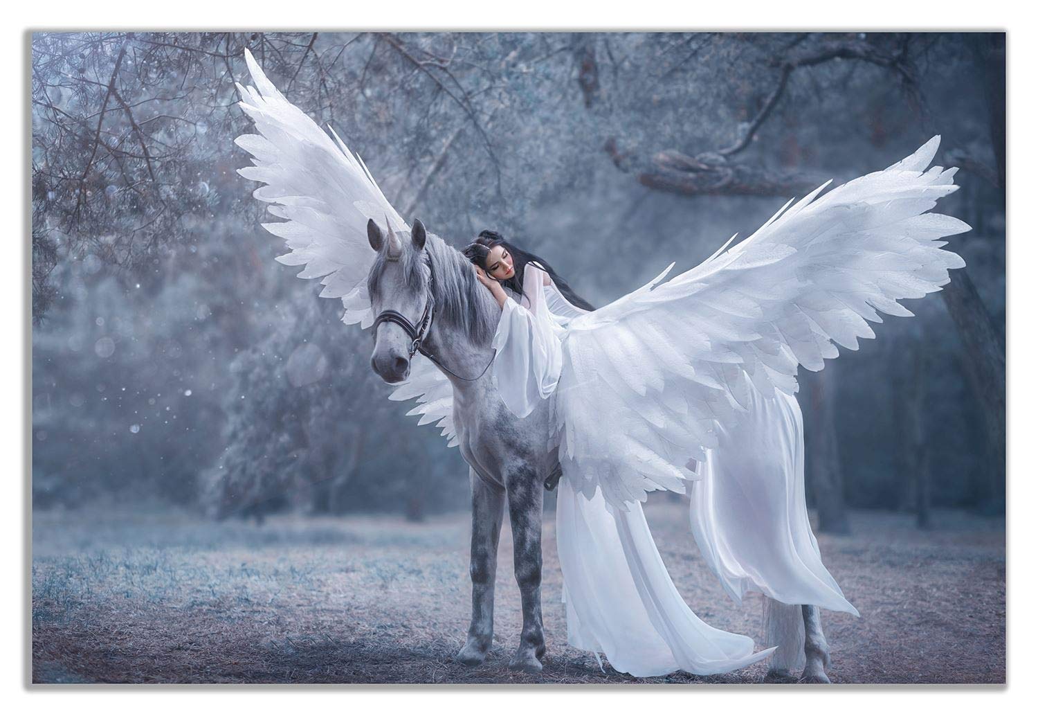 Unicorn & Princess Canvas Wall Art Picture Print (18X12)