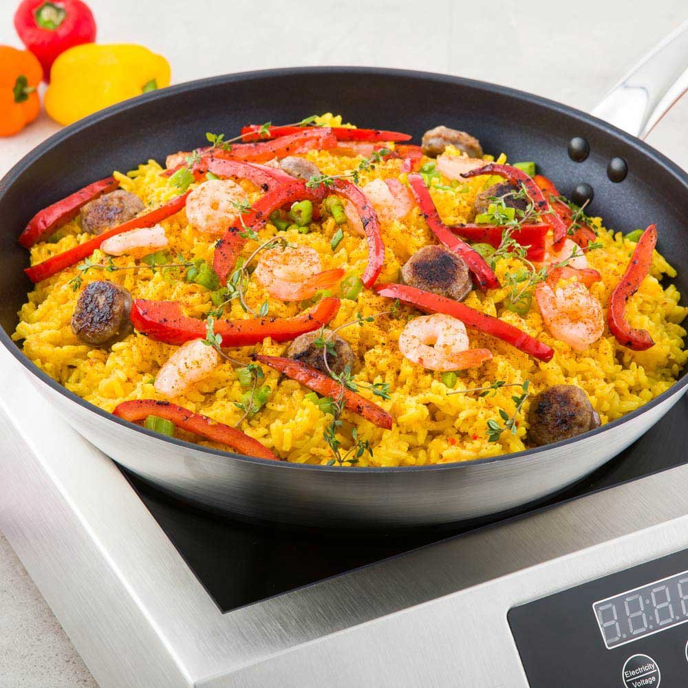 Restaurantware Met Lux 12.6 Inch Round Frying Pan 1 Non-Stick Frying Pan - Induction Ready Riveted Handle Stainless Steel Fry Pa