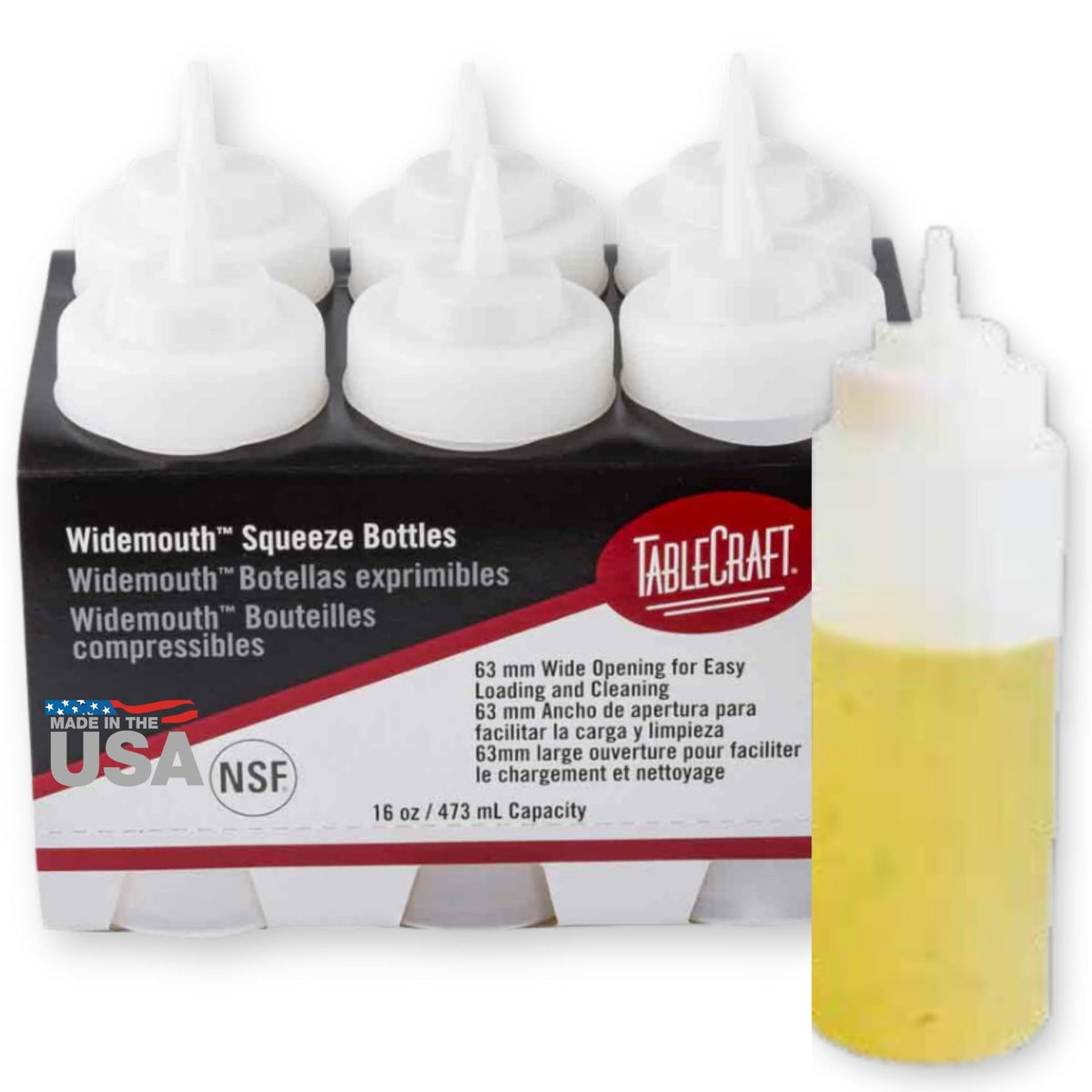 Tablecraft Plastic Condiment Squeeze Bottles, Foodservice Restaurant Commercial Grade Widemouth 63Mm Empty Squirt Dispenser For