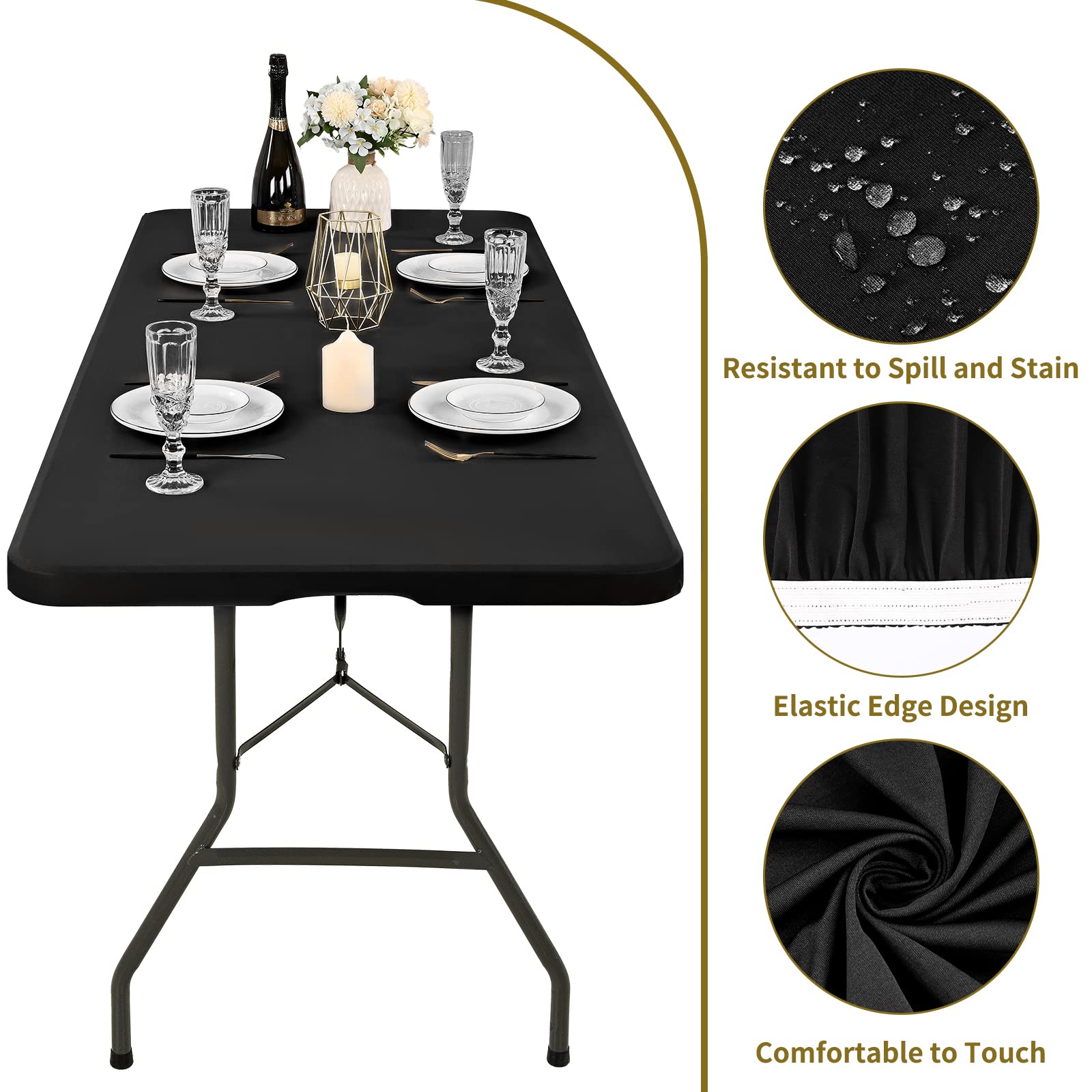 6 Pack Stretch Fabric Table Top Cap Cover, Fits 6' Tables, Spandex Table Covers Washable Elastic Universal Rectangle Tablecloth
