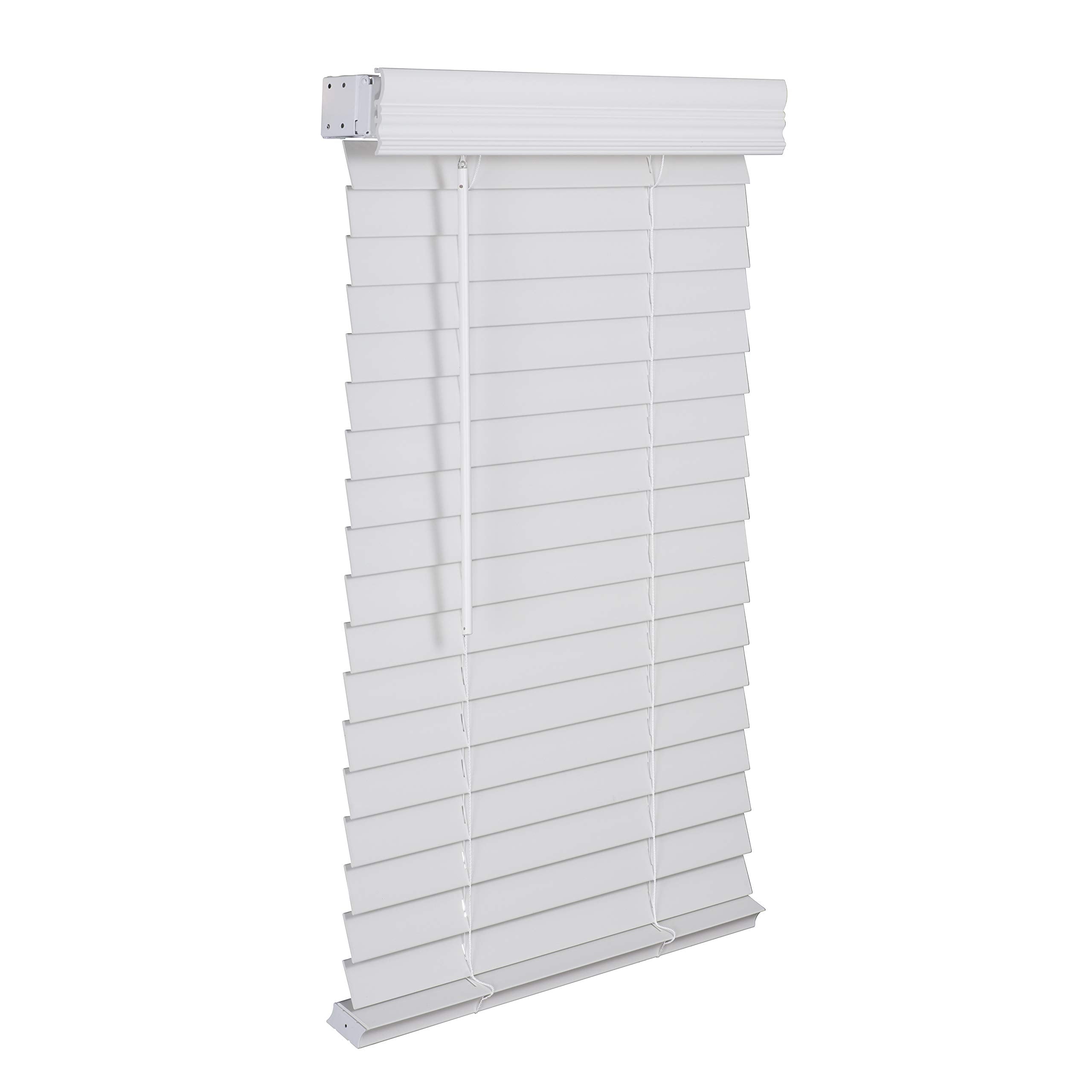 LOTUS & WINDOWARE Cordless 2-inchFaux Wood Blind 17 Wide x 60 Long,(Soft White-Antique White),Smooth, Room Darkening, Horizontal